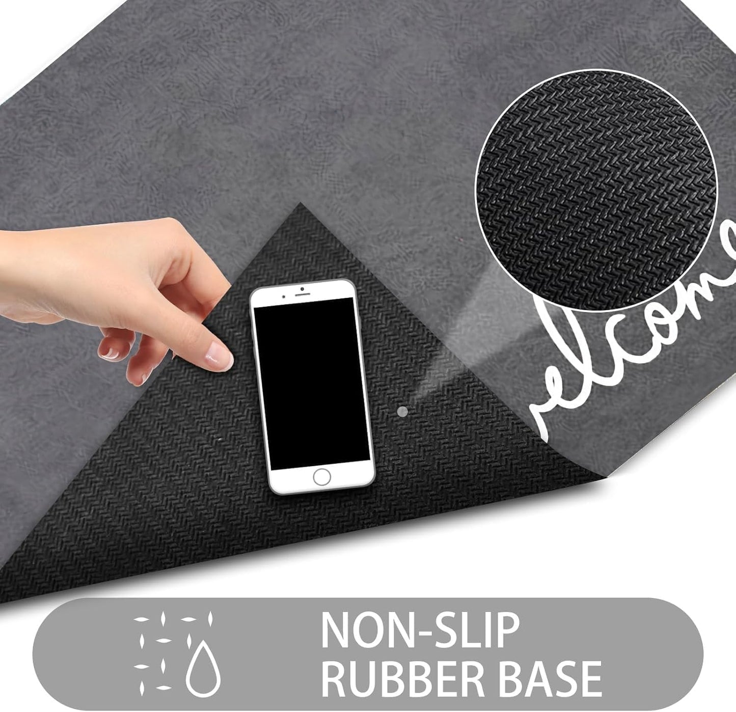 Welcome Mat Indoor, Ultra Thin Door Mat, 1/10 in Thin Door Mats for Inside Entry, Non-Slip Rubber Backing, Washable Doormat, Fade Resistant, Absorbent, Low Profile Dirt Trapper, 35"X24",Grey