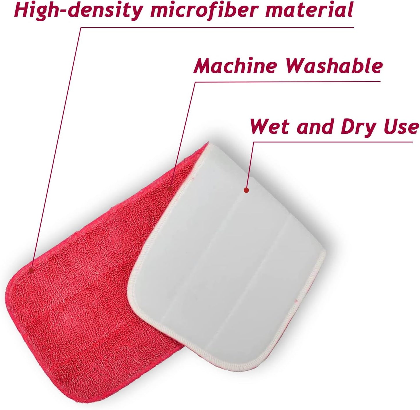 Microfiber Mop Pads, 18x 6 Inch Reusable and Washable Spray Mop Pads, Wet and Dry Household Mop Pad Replacement, Set of 12(Red)