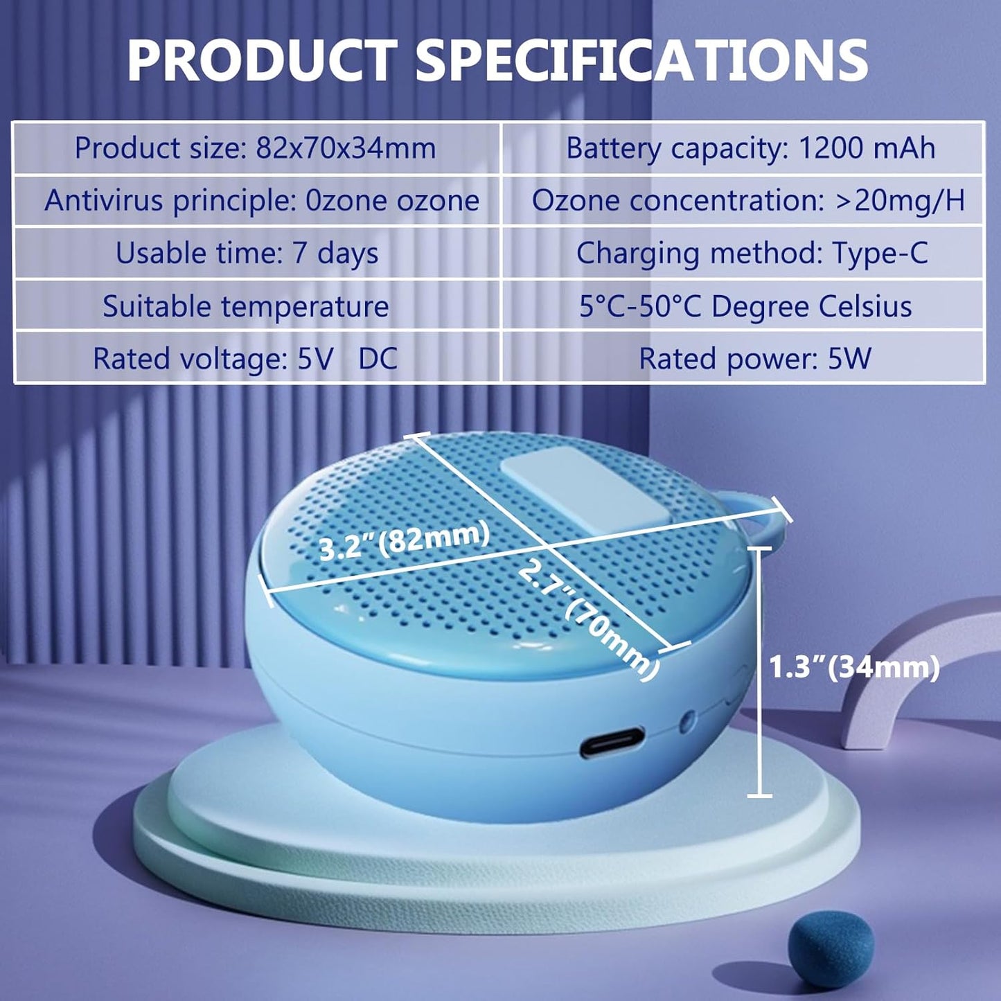 Refrigerator Deodorizer, Fridge Odor Absorber, Mini USB Rechargeable Ozone Odor Eliminator, Reusable for Fridge, Car, Closet, Wardrobe (Green)