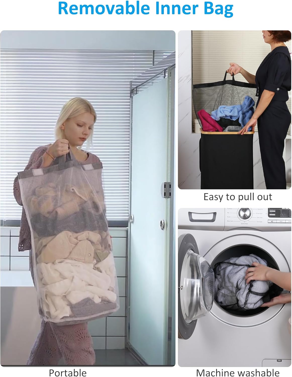 efluky Laundry Basket with Wheels, Tall Rolling Laundry Hamper with Lid and Removable Bag, Aesthetic Dirty Clothes Hamper on Wheels for Laundry Room, Bedroom, Dorm and Bathroom, 100L Grey