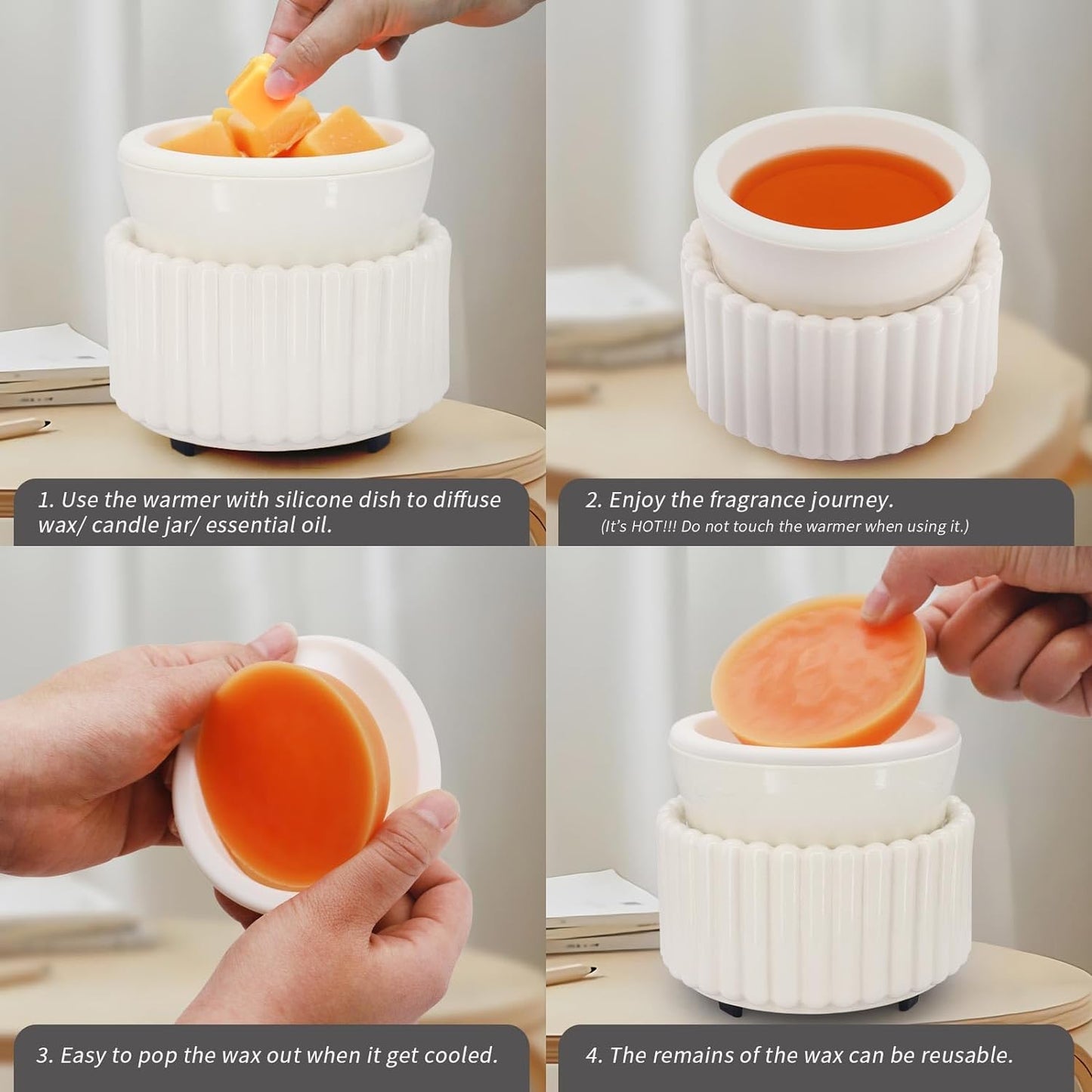 Ceramic Wax Melt Warmer with 1 pc Silicone Dish Candle Warmer for Scented Wax Electric Fragrance Burner for Home, Office, Bedroom - Gift & Décor