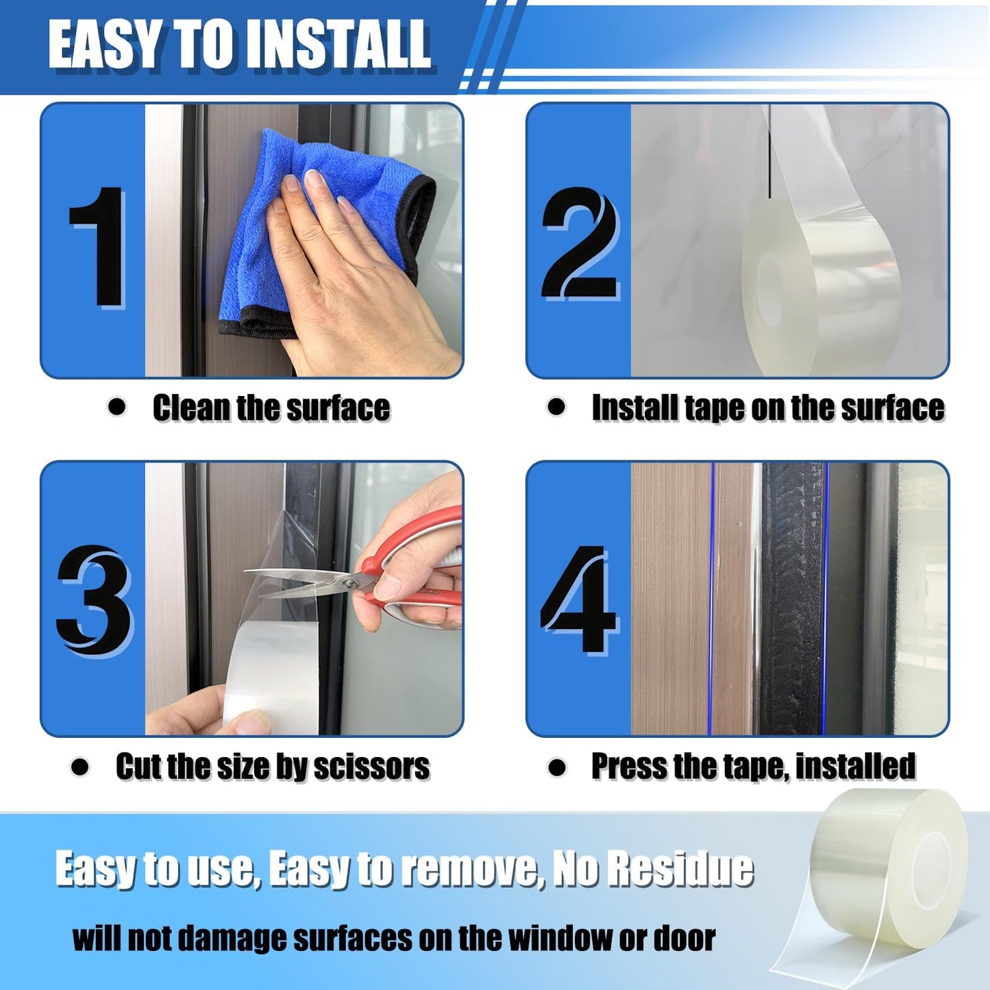 Window Weather Sealing Tape 3 in x 33 FT Weather Stripping Weatherproof Draft Stopper Clear Window Insulation Tape for Doors Windows Garages RVs Energy Saving Kit