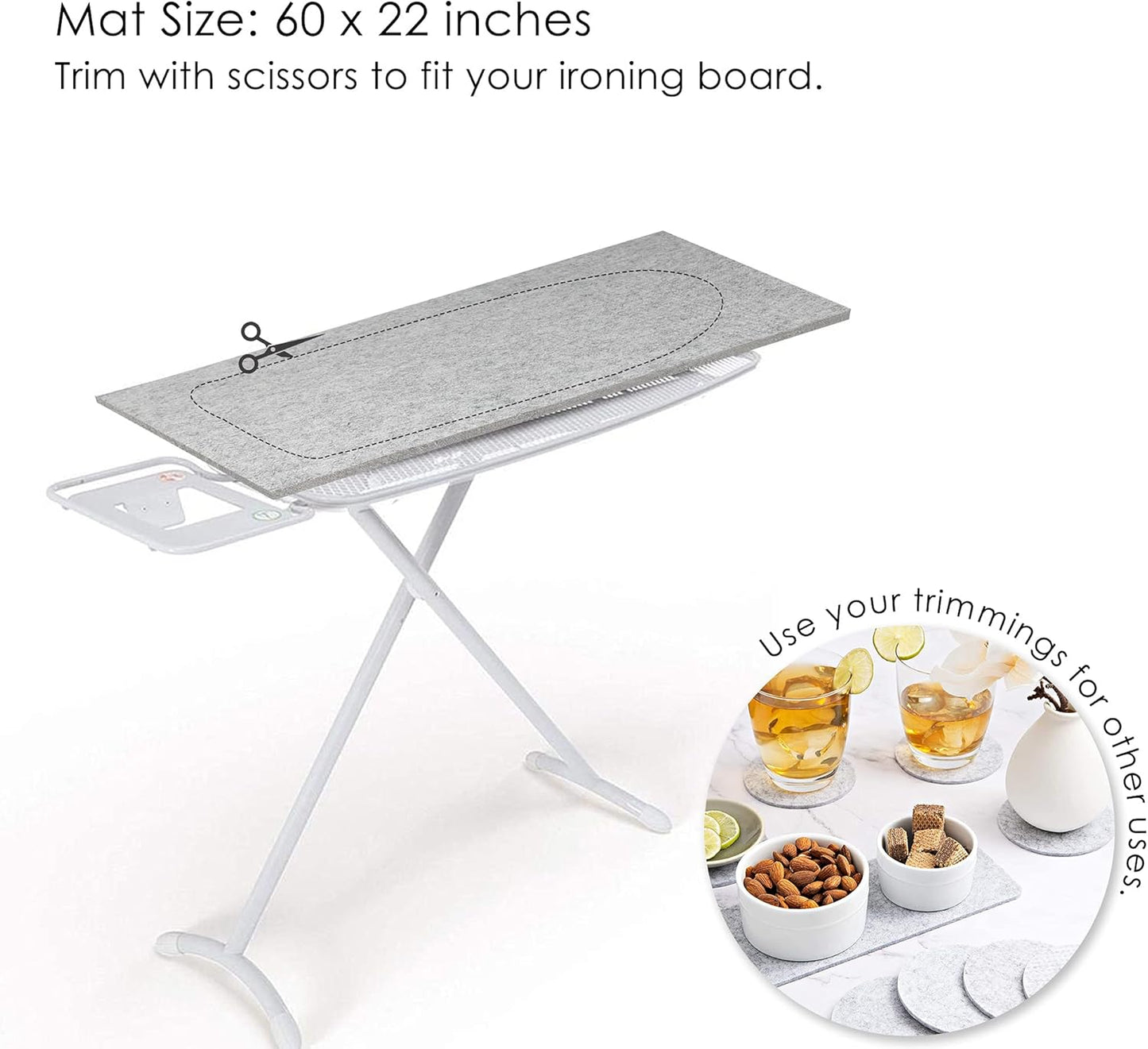 Wool Pressing Mat for Quilting - 22x60 XL Extra Large Felt Ironing Pad 3/8" Thick, 100% Wool Heat Resistant for Ironing, Sewing, Cutting on Ironing Board, Tabletop, Dryer, Countertop