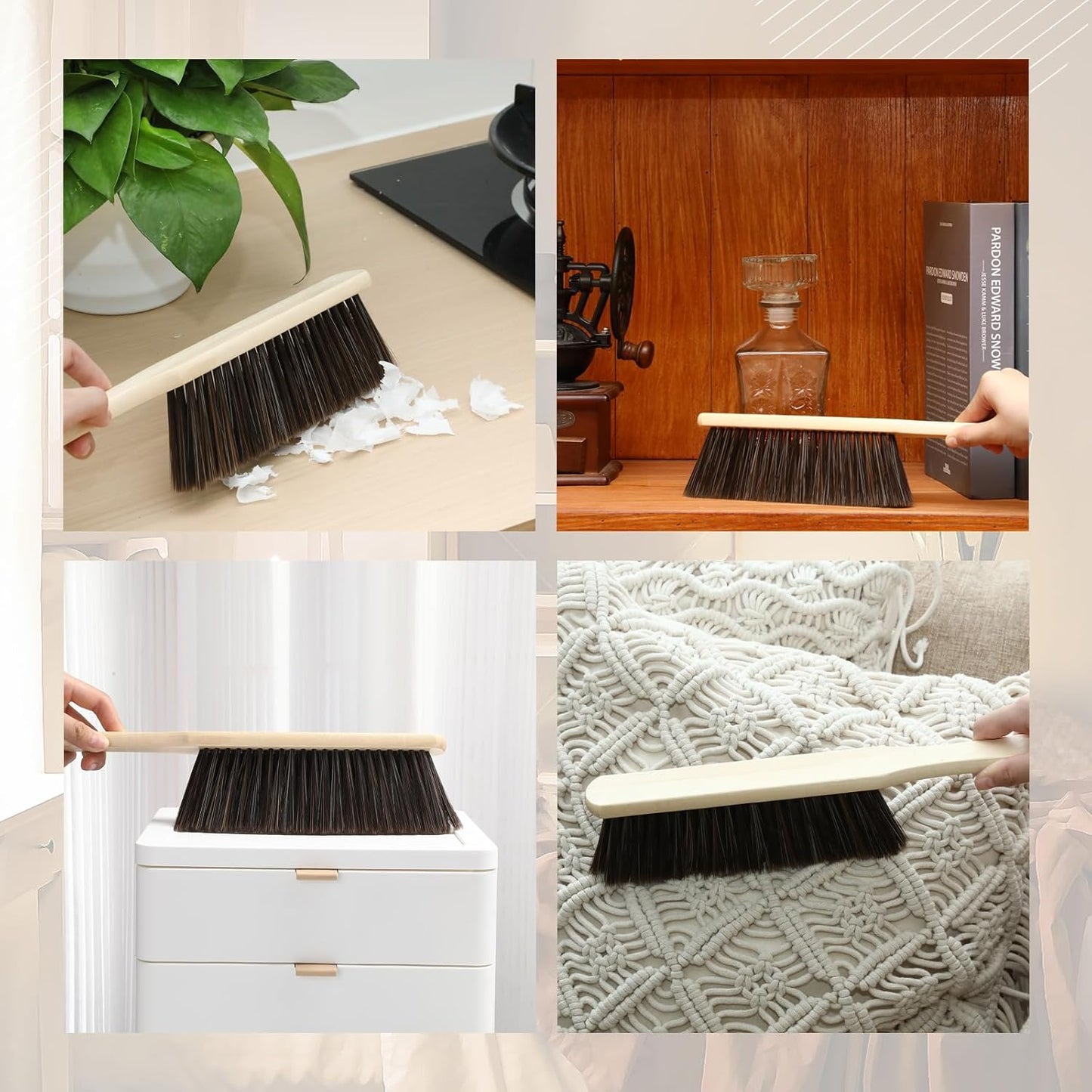 Tioncy 8 Pieces Wooden Dust Brush Bulk Hand Broom Bench Soft Bristle Cleaning Outdoor Furniture Brushes with Long Wood Handle for Cleaning Car Bed Sofa Fireplace Couch Clothes