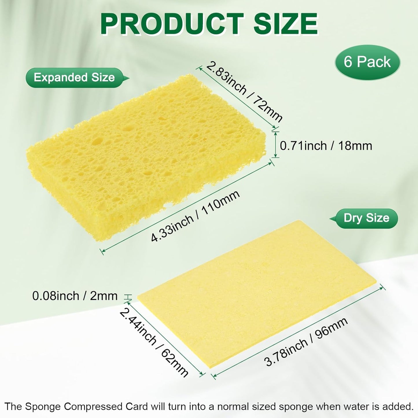 6-Pack Kitchen Sponges, Condense Eco Cellulose Non-Scratch Scrub Heavy Sponge for Kitchen/Household/Bathroom, Clean Tough Messes Dish Scrubber [Yellow]