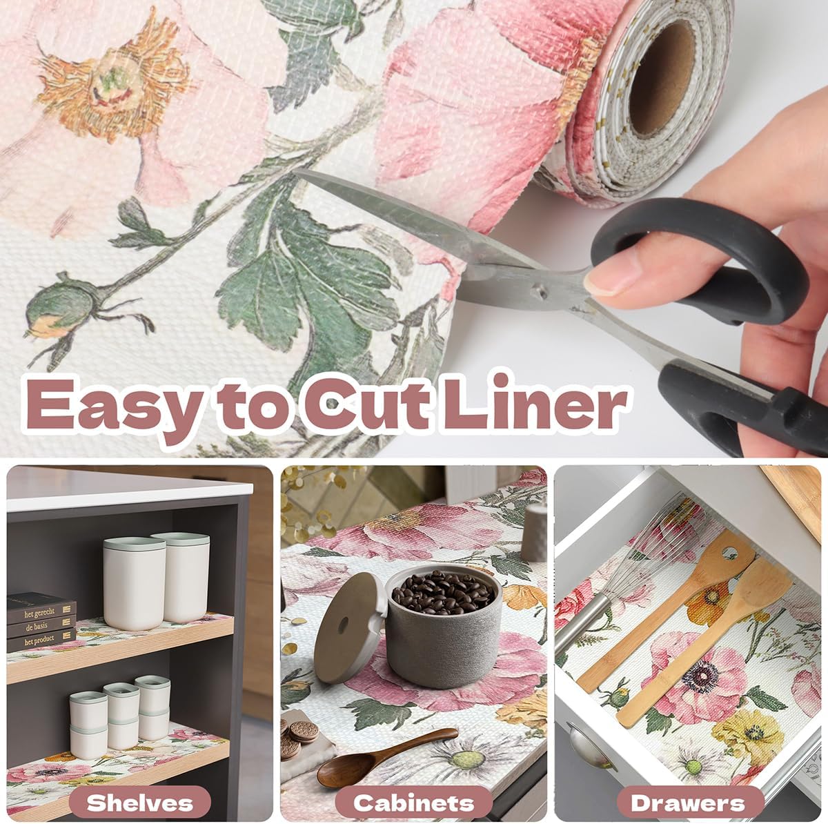 Shelf Liner for Kitchen Cabinets Non-Adhesive,Cabinet Liner for Shelves Non Slip Drawer Liner,Waterproof Kitchen Drawer Liners,Cupboard Liners for Cabinets Easy to Clean (12In x 16.4FT)