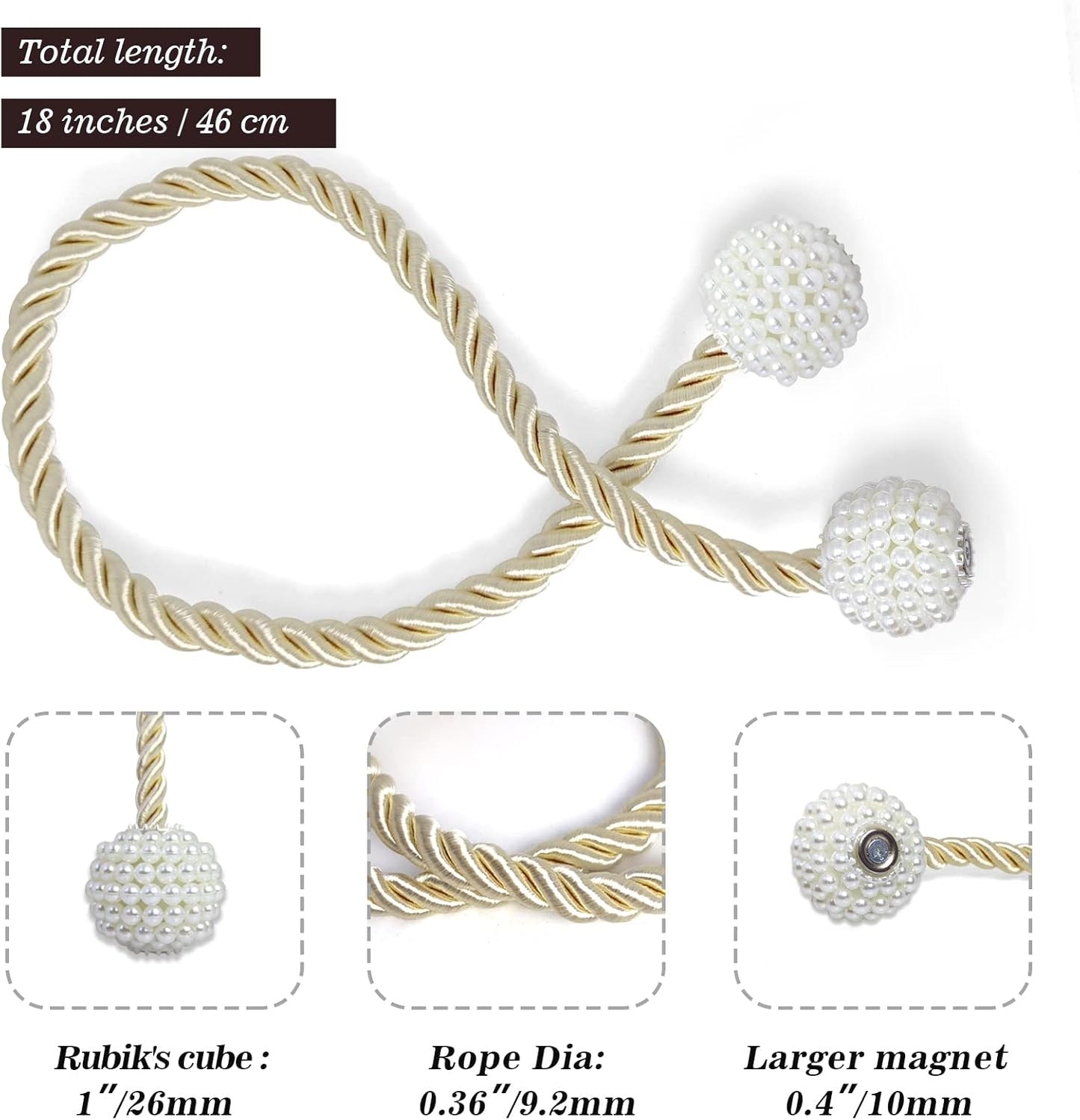 Hion Magnetic Curtain Tiebacks Beige 2pcs, Curtain Tiebacks Buckles Holdbacks Holders Hooks Clip for Home Bedroom Office Decorative Curtain