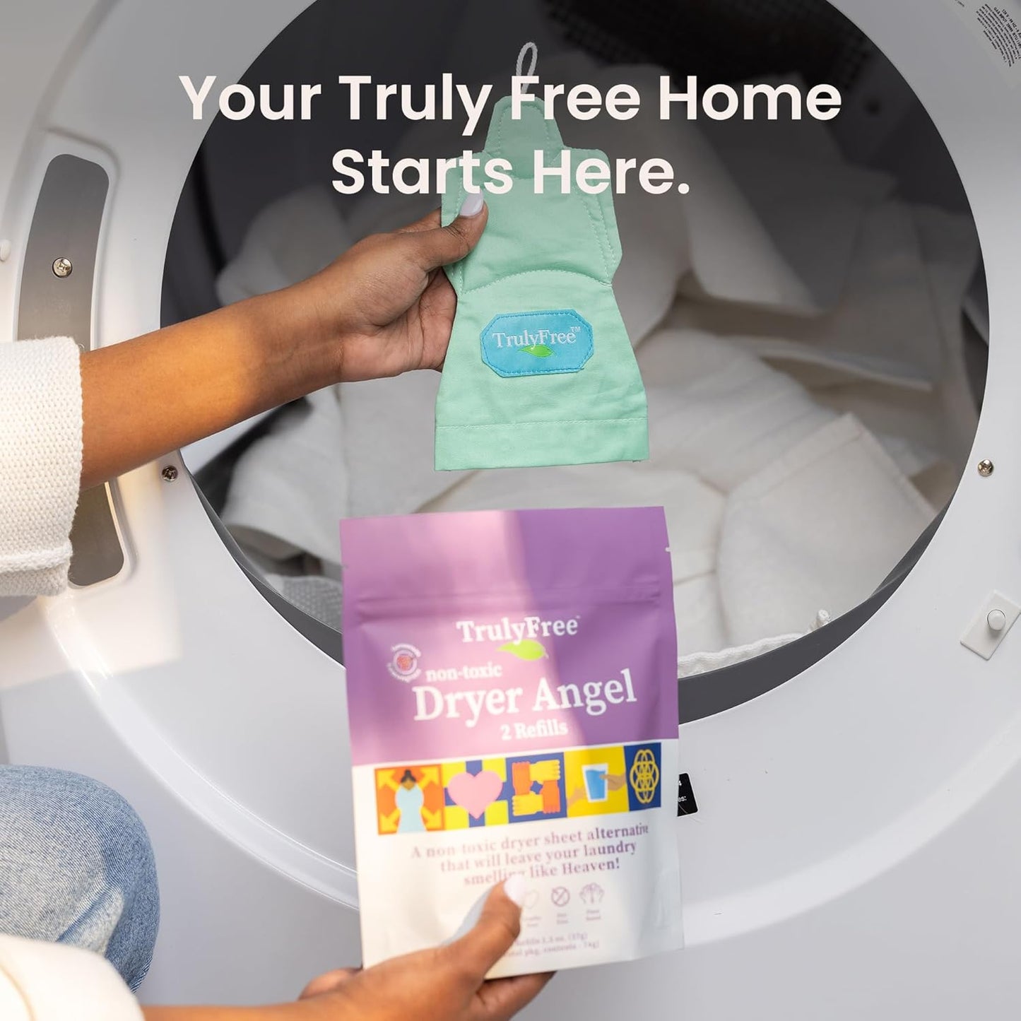 Truly Free Dryer Angel - Natural Dryer Sheet Alternative, Non-Toxic Reusable Fabric Softener Sheets and Scent Booster, Safe for Babies and Sensitive Skin, Laundry Room Essentials - 1 Pack + 2 Refills
