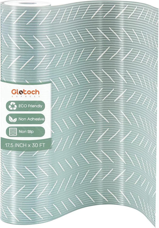 Glotoch Premium Non Slip Shelf Liner, Non Adhesive Drawer Liner, Waterproof Shelf Liners for Kitchen Cabinets, Drawer, Fridge, Wire Shelving, Pantry-17.5" X 360", Heavy Duty, Green Herringbone