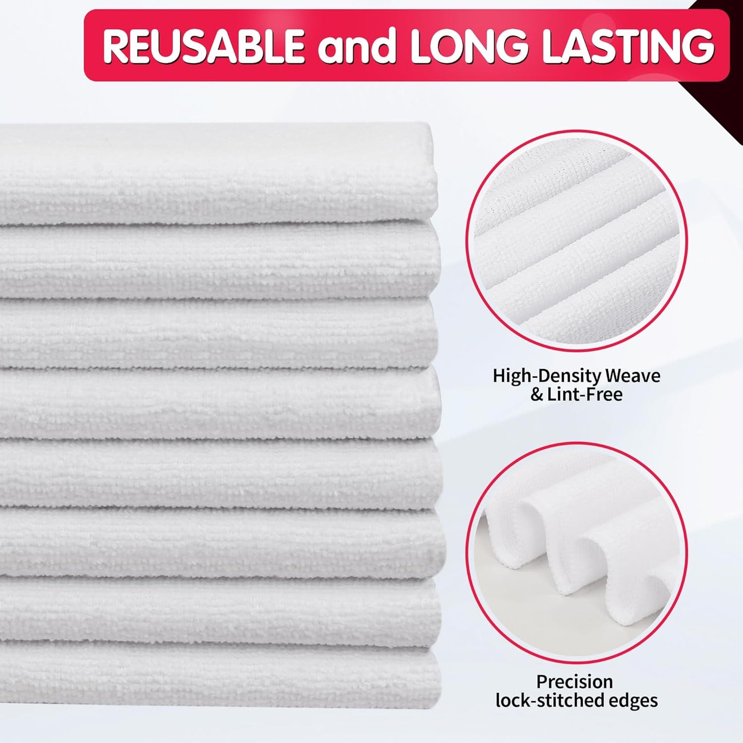 FIXSMITH White Microfiber Cleaning Cloth -Pack of 8, Highly Absorbent Cleaning Rags, 16"X12" All Purpose Cleaning Towels for Housekeeping, Kitchen, Car, Lint Free and Reusable Microfiber Towels