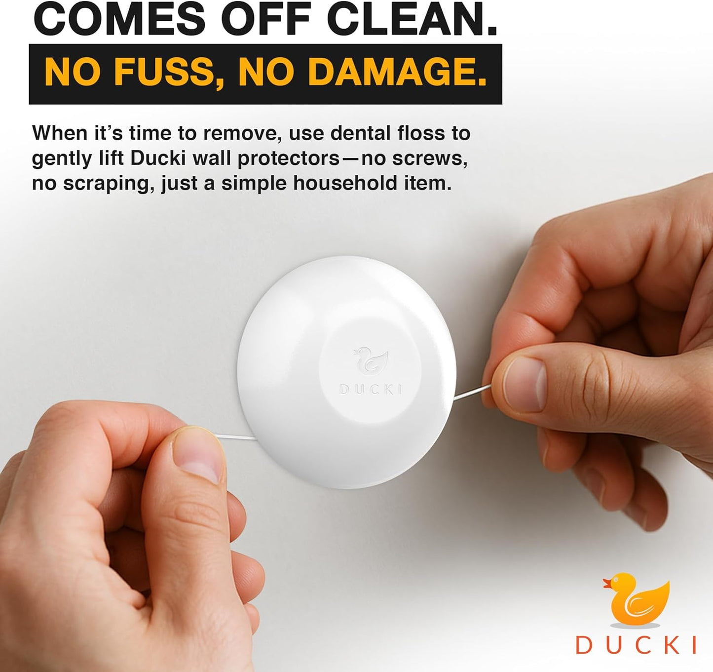 Ducki Door Stop Wall Protector | Self Adhesive Door Knob Wall Protectors from Door Knobs | Rubber Door Stoppers for Wall Damage & Noise | Durable, Shock Absorbent & Discreet | 6 Pack White Door Stops