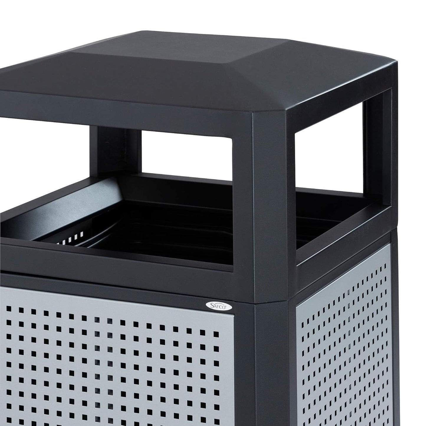 Safco Evos Steel Trash Can, 38 Gallons, Indoor and Outdoor Use, Commercial Garbage Can with Plastic Liner