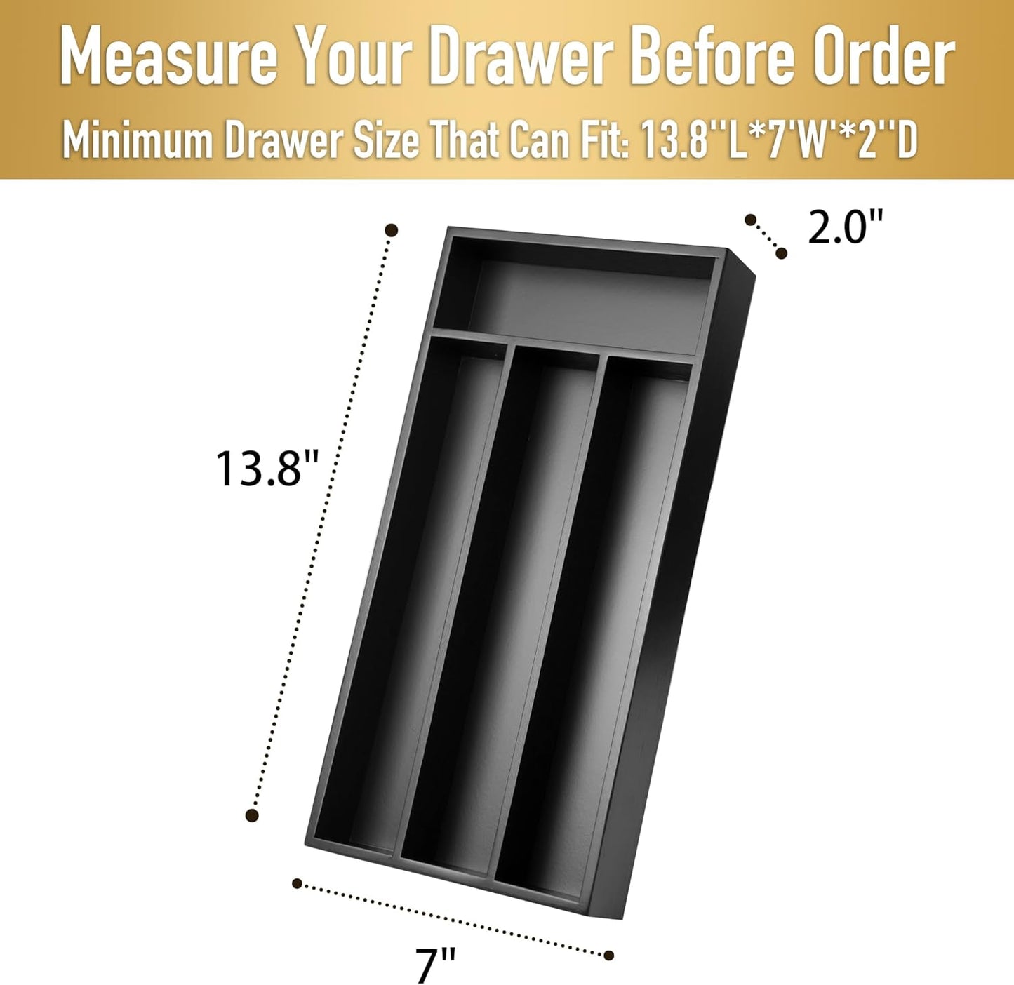 Silverware Organizer Small Bamboo Kitchen Drawer Organizer Utensil Organizer Silverware Holder Cutlery Organizer in drawer Flatware Organizer Tray (Black 4 Slots)