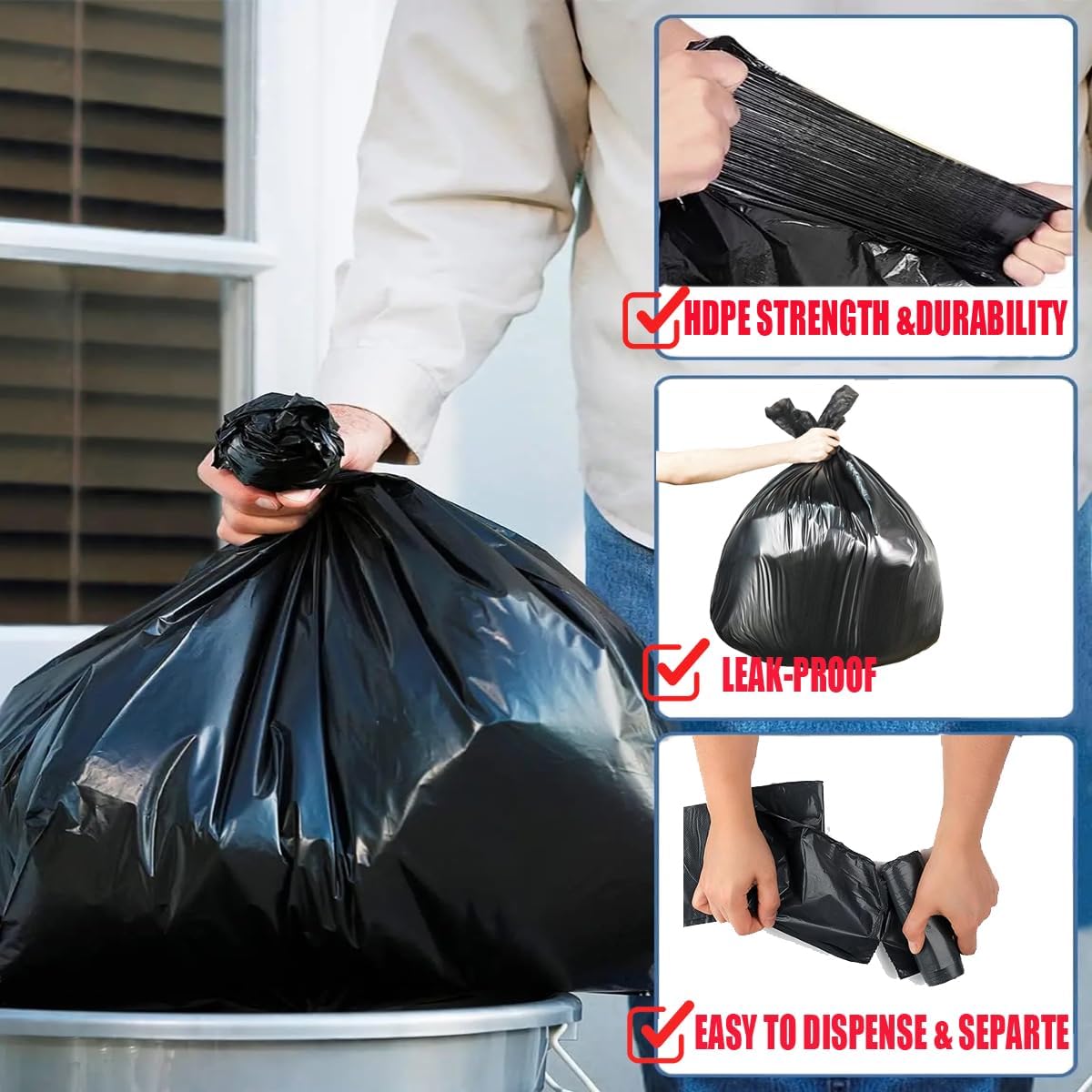 33 Gallon Trash Bags, 250 Count Bulk, Black Garbage bags, Multi-purpose Trash Can Bin Liners for Home Commercial, Outdoor, Construction, Industrial, Janitorial, Municipal, Lawn, Leaf