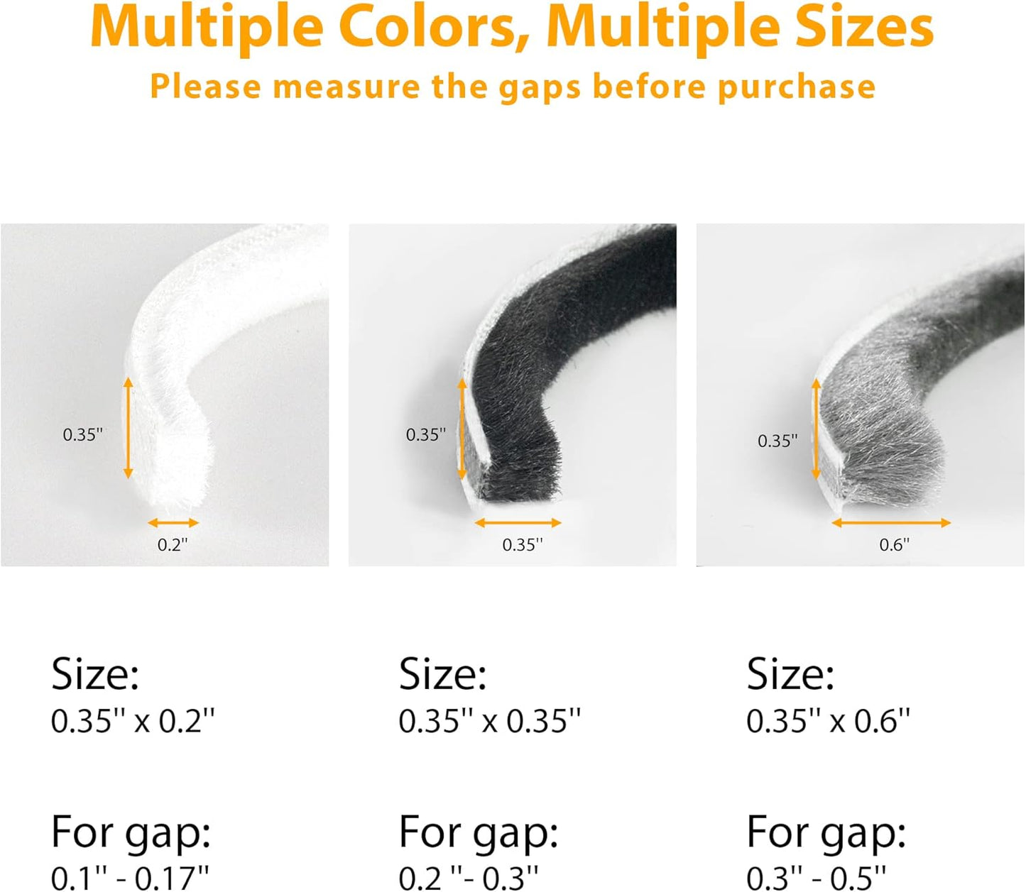 39.4FT Brush Weather Stripping, Neat Pile Self Adhesive Seal Strip for Windows and Door, Weatherstrip for Soundproofing, Windproof, Dustproof, Stronger Stickiness, 0.35'' Wide x 0.2'' Thick, White