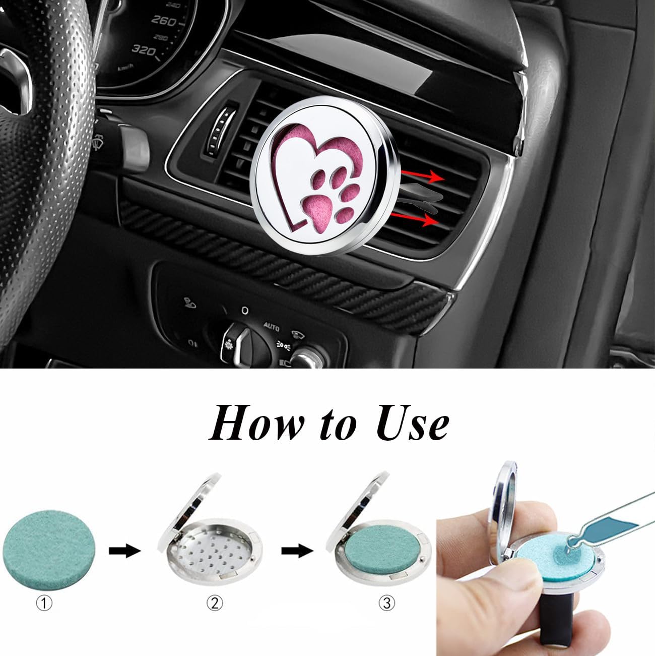 Love Dog Essential Oil Car Diffuser Vent Clips Air Freshener Car Accessories for Women Mother's Birthday Gifts with 10 Refill Pad