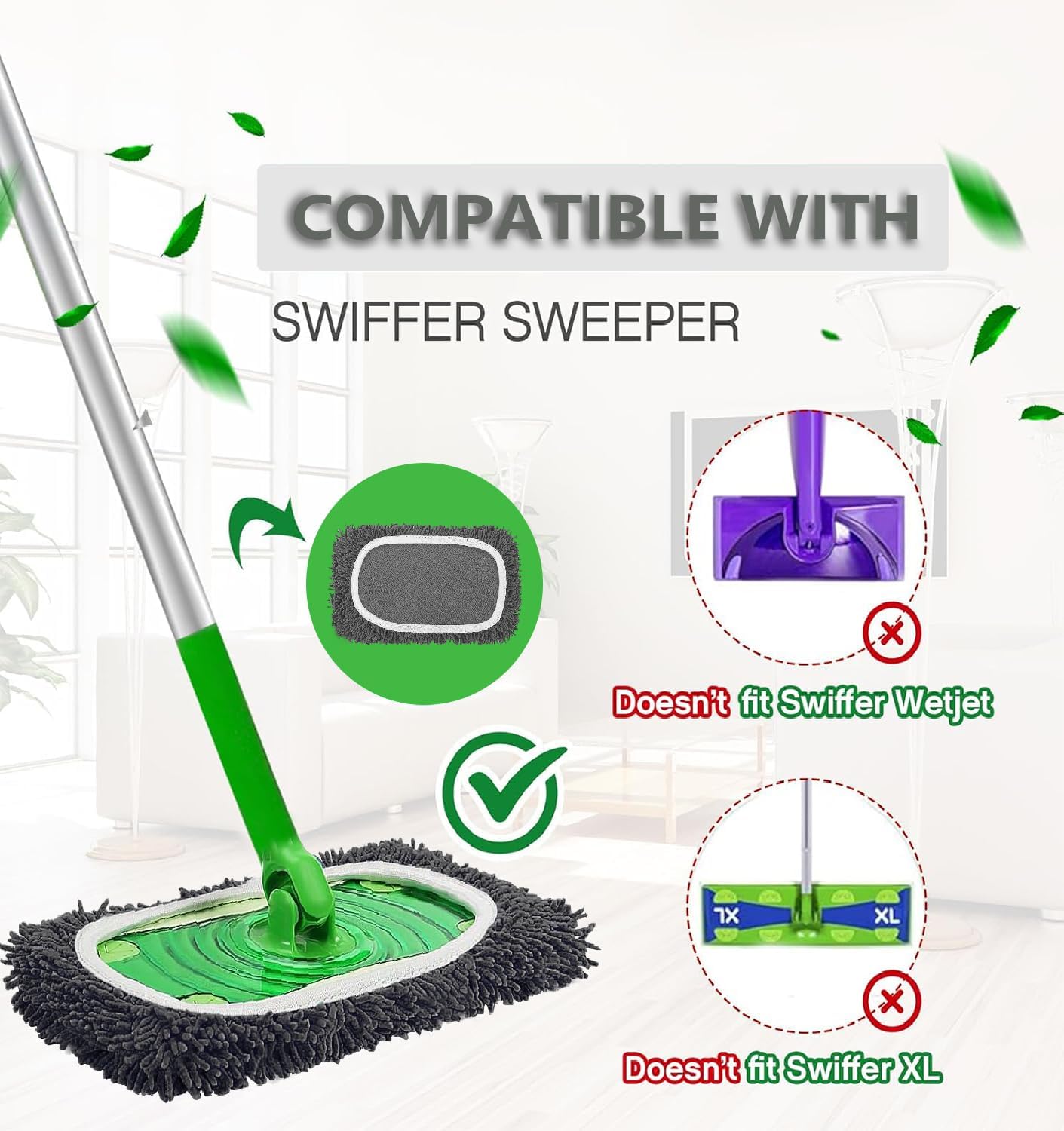 Reusable Microfiber Mop Pads Washable Wet Pads Compatible with Swiffer Sweeper Refills Pads for Wet & Dry Sweeping Cloths Mop Head Replacement for Household Cleaning