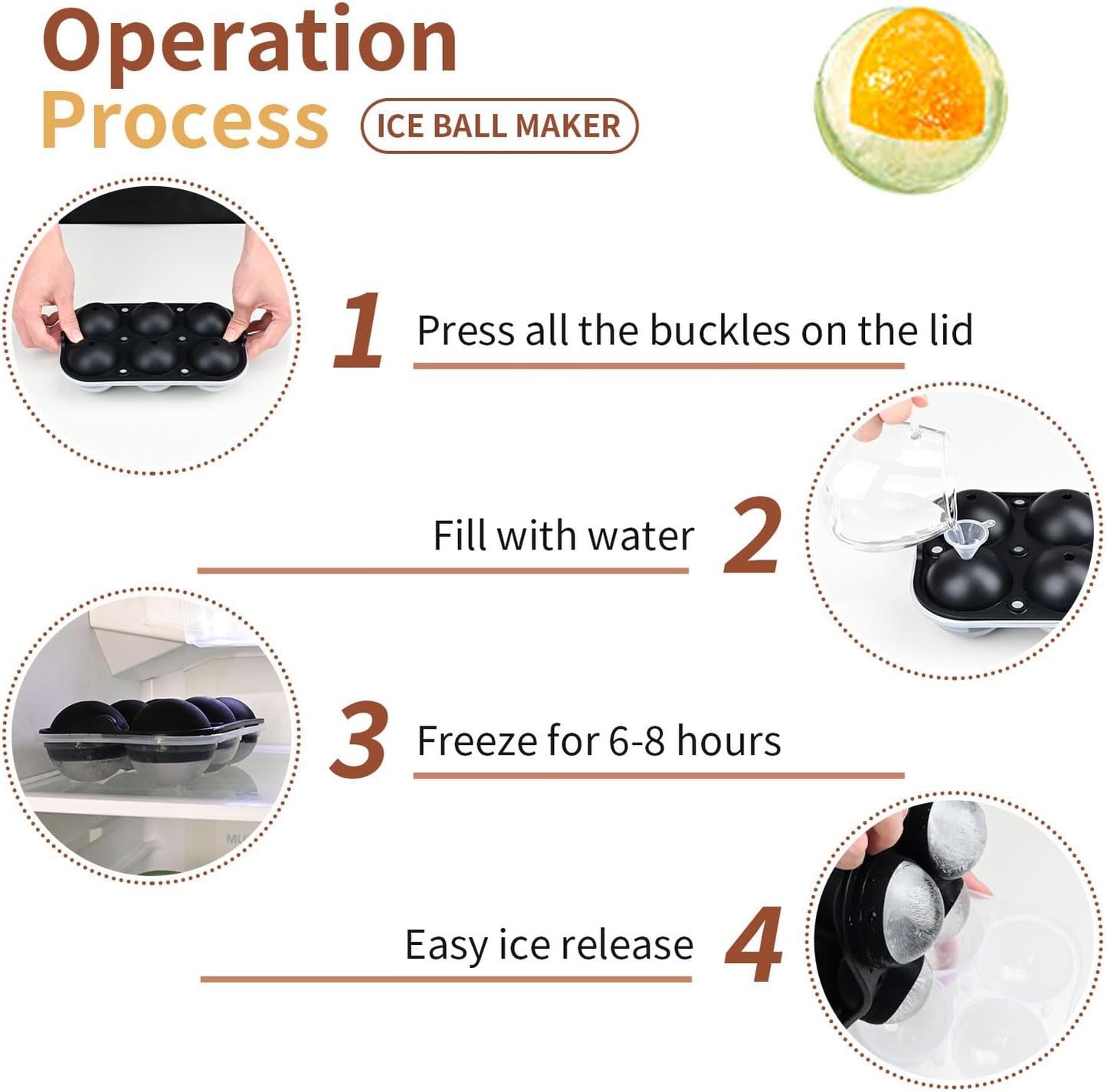 Large Ice Cube Tray for Whiskey: 2.5 Inch Silicone Ice Ball Maker - Circle Ice Cube Tray - Round Ice Sphere Maker for Old Fashioned Bourbon Whisky