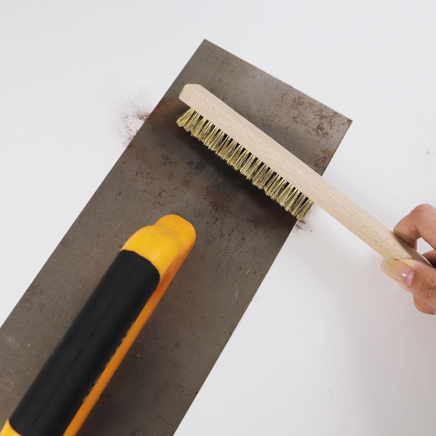 MAXMAN Brass Brush, Soft Brass Bristle Wire Brush for Cleaning Metal Rust, Welds, Home and Kitchen, Wire Scratch Brushes with 10" Beechwood Handle