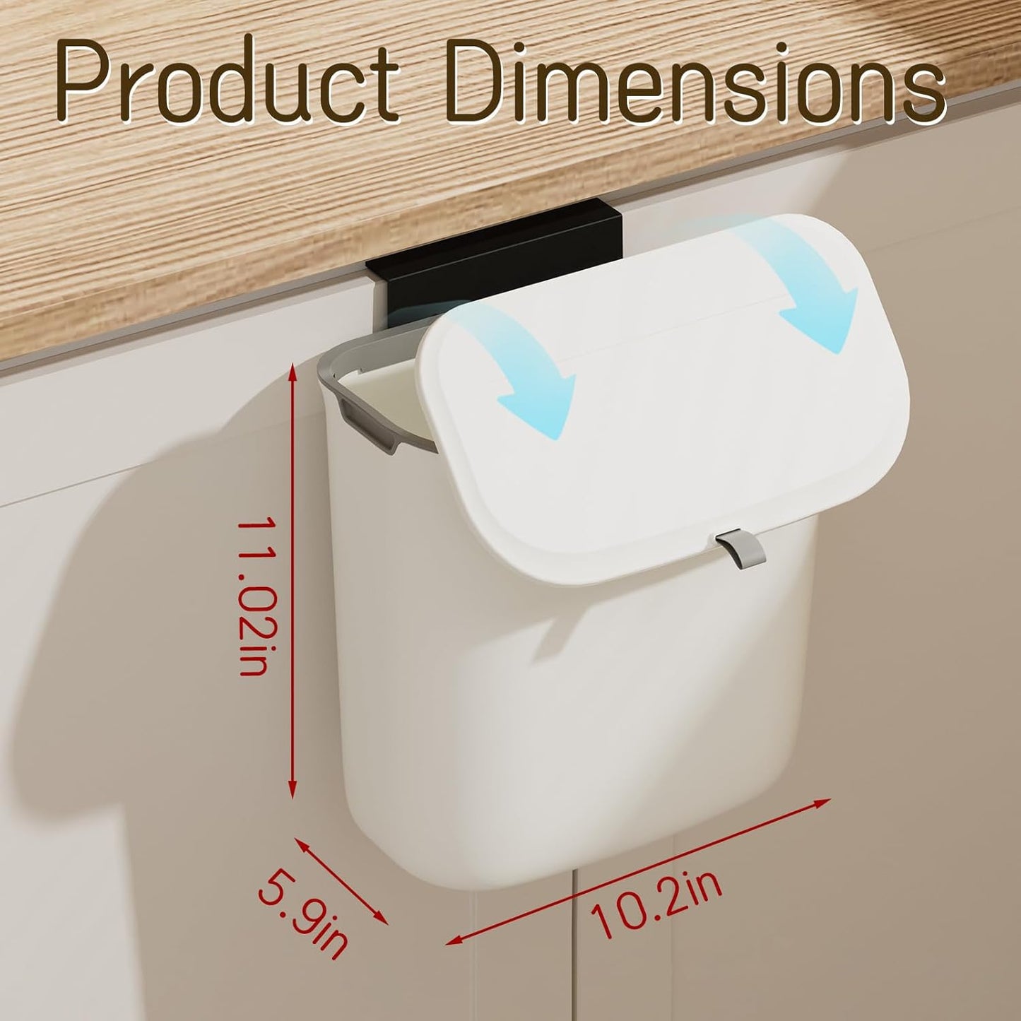 2.4 Gallon Kitchen Compost Bin Hanging Small Trash Can with Lid Under Sink Dual Installation & Triple-Seal Technology, Odorless Kitchen/Bathroom/Office Trash Can for Home, RV