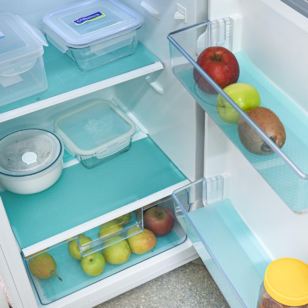 BOPART 12Pcs Refrigerator Liners Washable Fridge Shelf Liners Mats for Freezer Glass Shelves Kitchen Cabinets Cupboards Drawers (17.7" x 11.4")