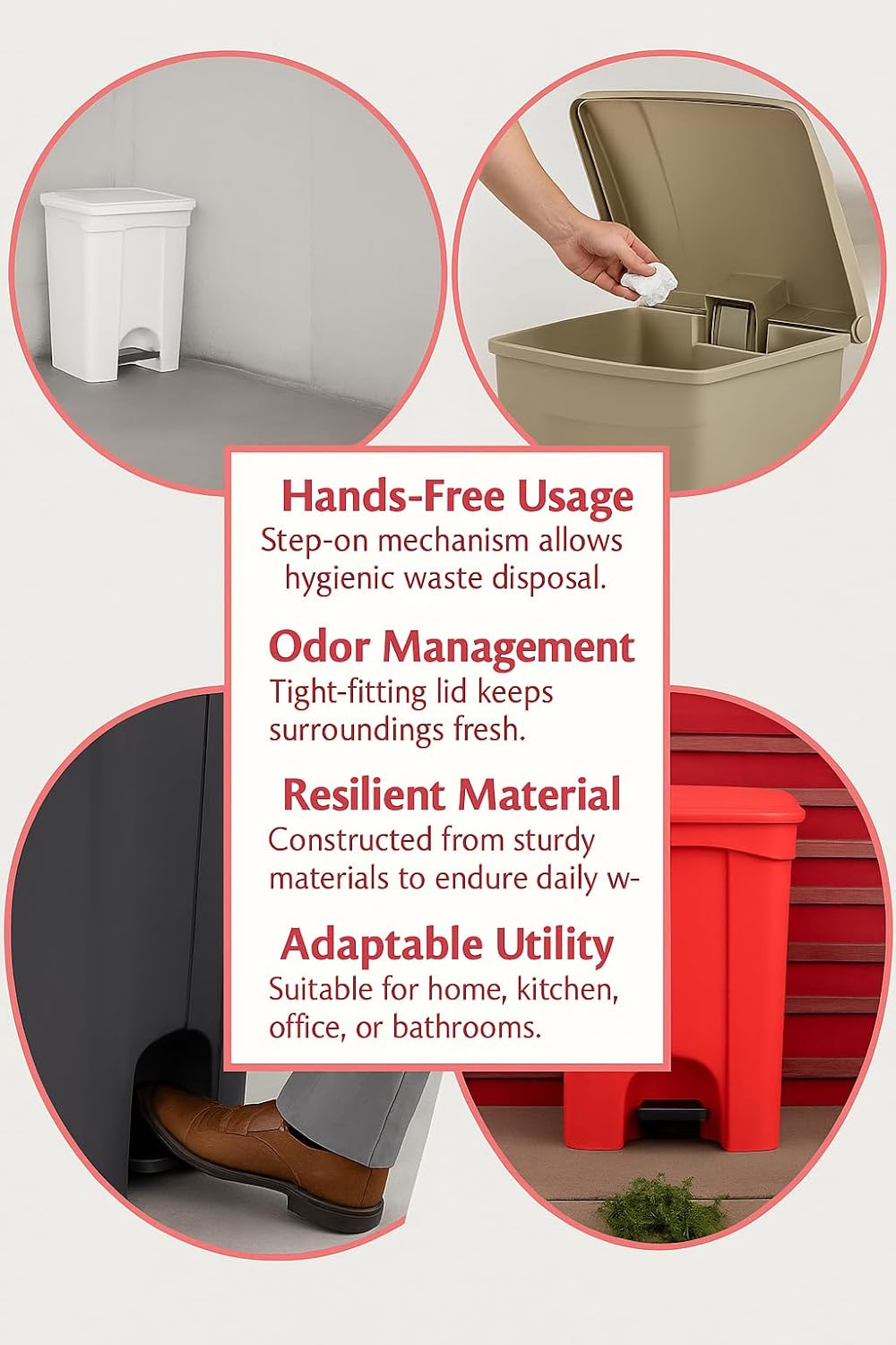 PRO&Family Step-On Trash Can with Lid, Plastic Waste Bin, Foot Pedal Operation (Biege, 8 Gallon)