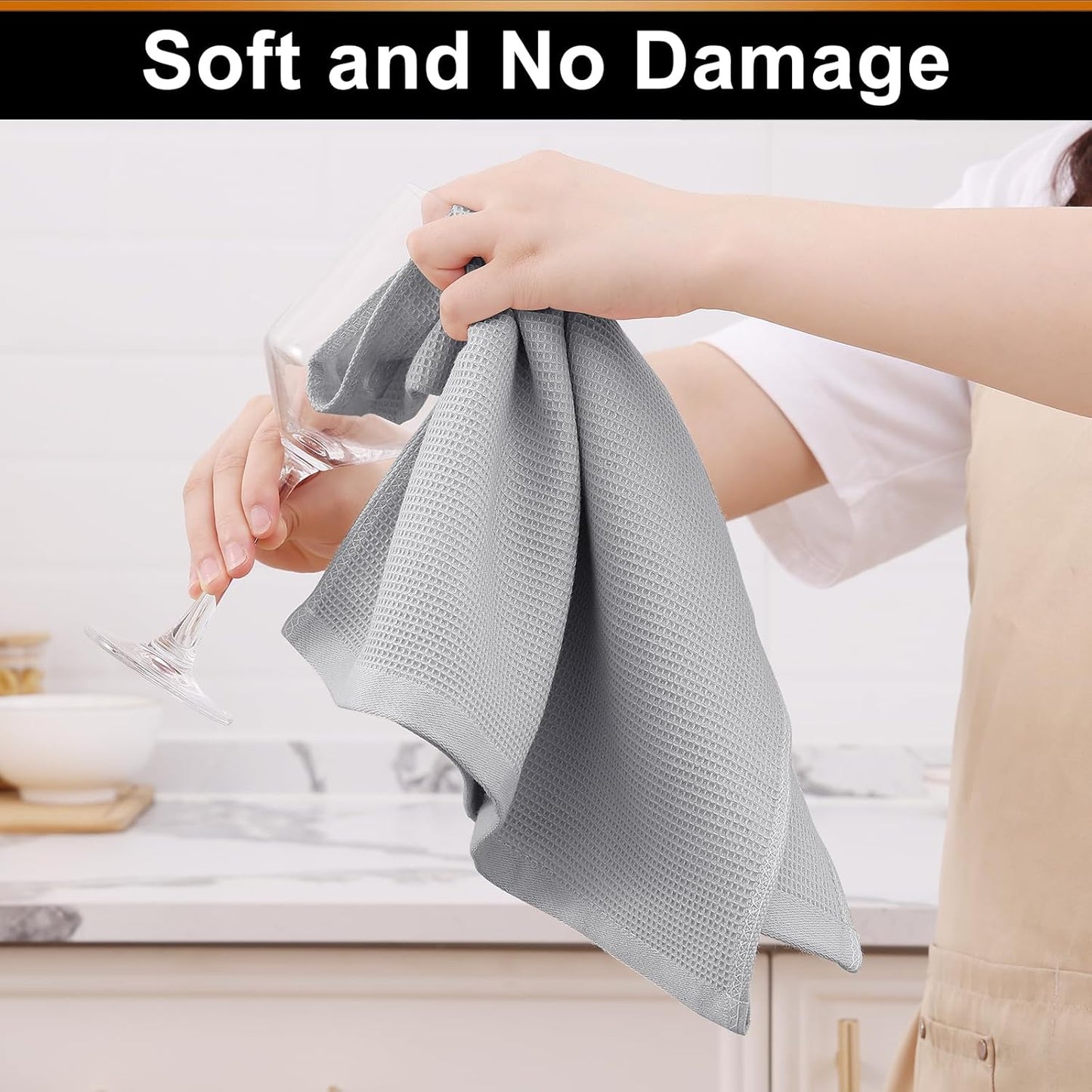 Homaxy 100% Cotton Waffle Weave Kitchen Towels - 4 Pack Soft and Absorbent Dish Towels - 16 x 26 Inches Quick Dry Hand Towels - Light Grey