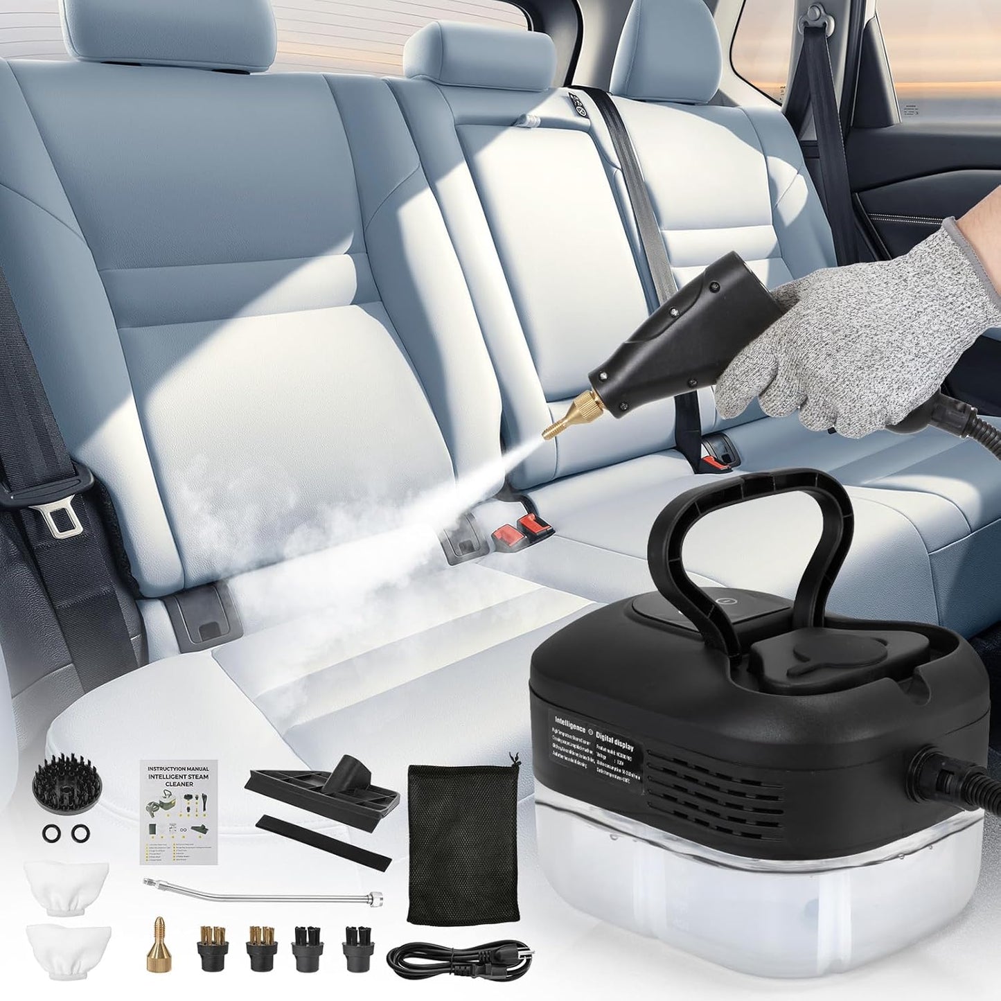 BEAMNOVA Steam Cleaner for Car Detailing 1.2L (41oz) Water Tank Portable Handheld Steamer for Cleaning Steam Gun High Pressure Multipurpose Steam Machine, Black