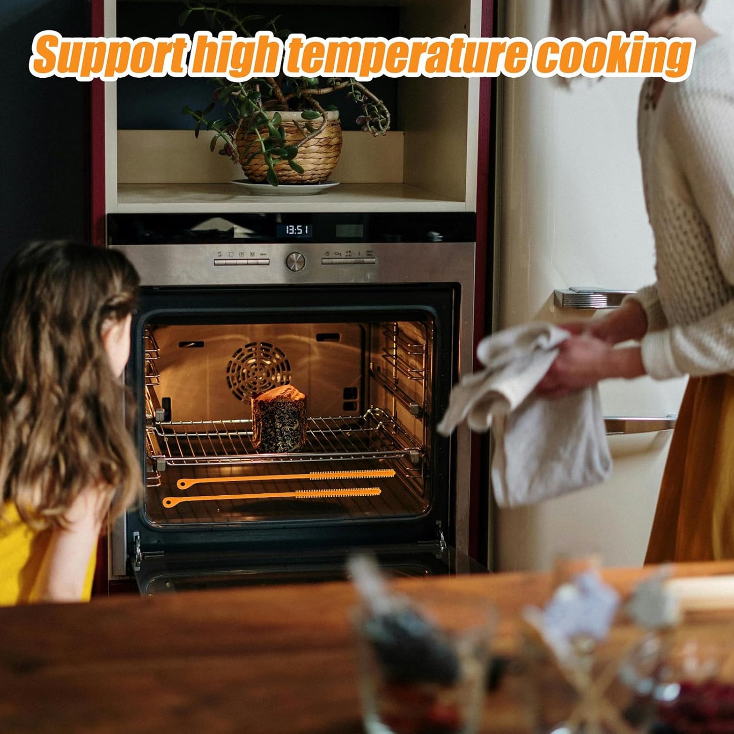 2pcs Silicone Straw Brush, 9.5in Straw Cleaner Brush Extra Long Cleaning Brushes Reusable Travel Drinking Bottle Lid Cleaning Tool for Stanley Metal Glass Straws (Orange)