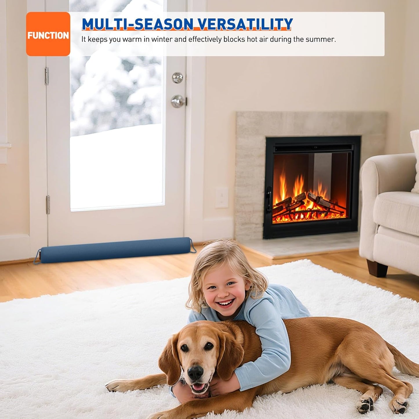 MAGZO Door Draft Stopper, 36 Inch Under Door Draft Blocker Noise Stopper, Weighted Wind Blocker Draft Guard for Bottom of Door, Blue