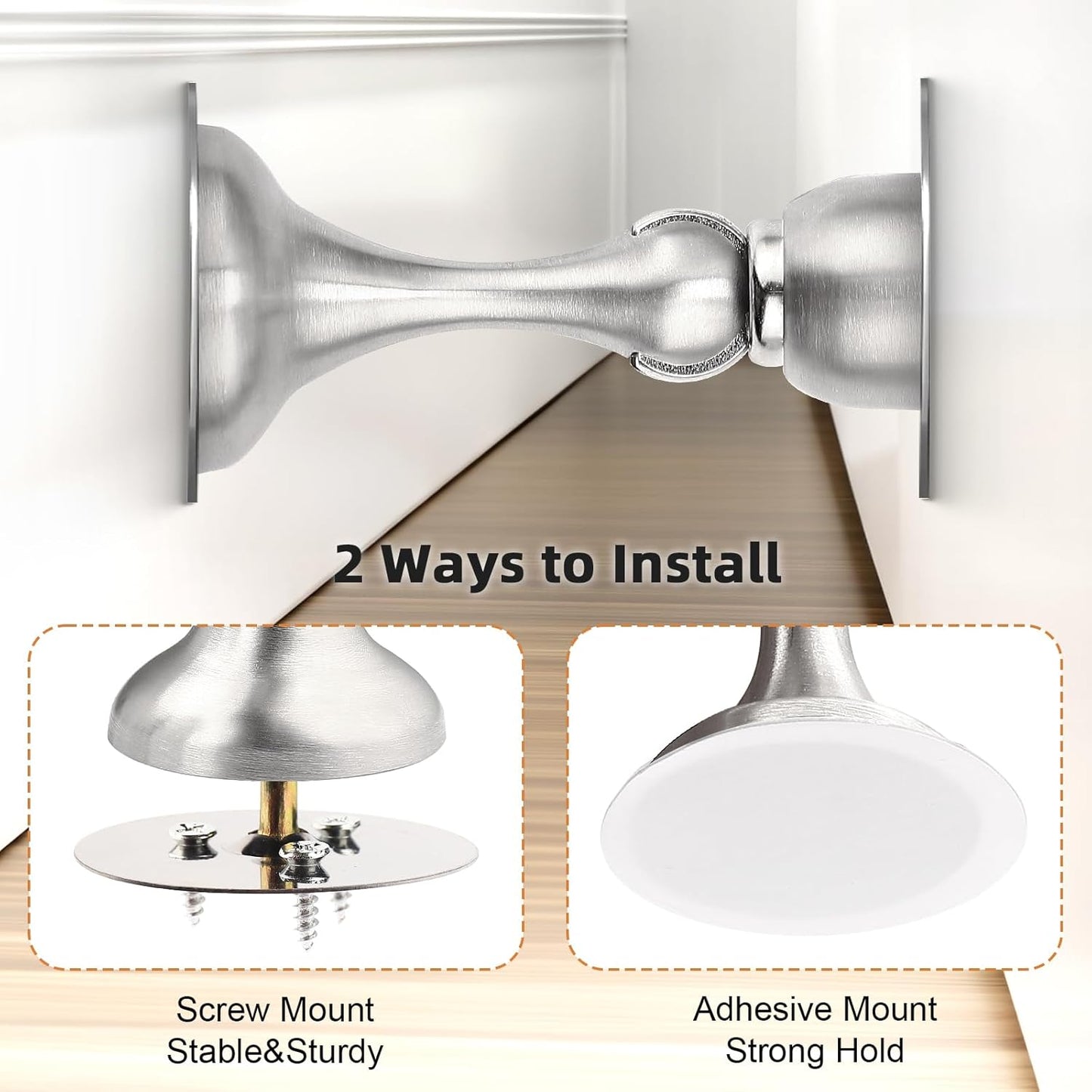 Probrico Brushed Nickel Magnetic Door Stoppers for Bottom of Door, Stainless Steel Magnet Door Catch Door Stops to Keep Door Open, Heavy Duty Door Holder, Wall and Floor Mounting, 1 Pack