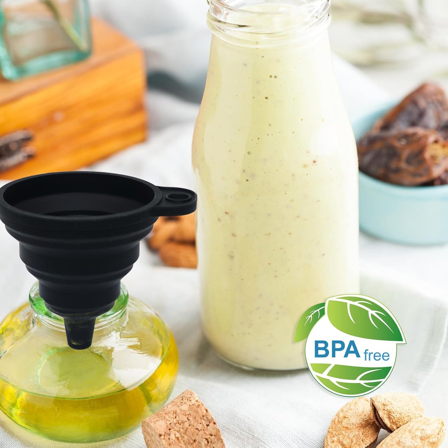 KongNai Kitchen Funnel Set, Small and Large, Kitchen Gadgets Accessories Foldable Silicone Collapsible Funnels for Filling Water Bottle Liquid Transfer Food Grade (6 Pack)