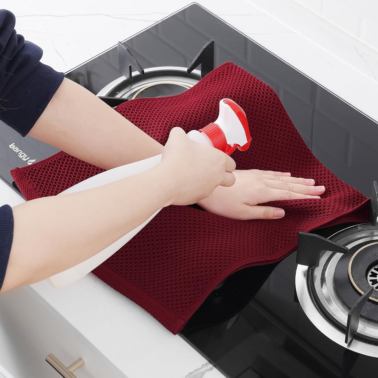 Homaxy 100% Cotton Waffle Weave Kitchen Dish Towels, Ultra Soft Absorbent Quick Drying Cleaning Towel, 13 x 28 Inches, 8-Pack, Burgundy