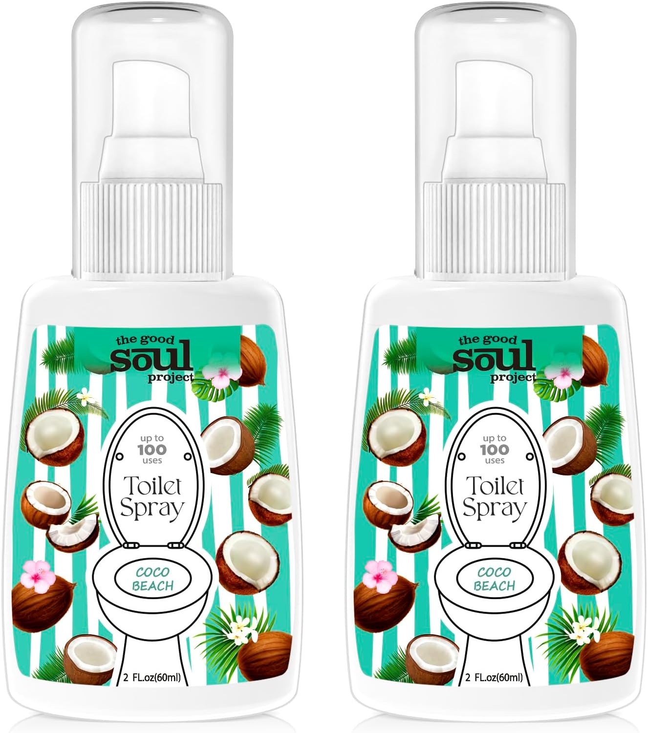 Toilet Spray, Coco Beach, Bathroom Odor Eliminator, Travel Size Air Freshener Spray, 2 Fl.Oz(2 Pack)