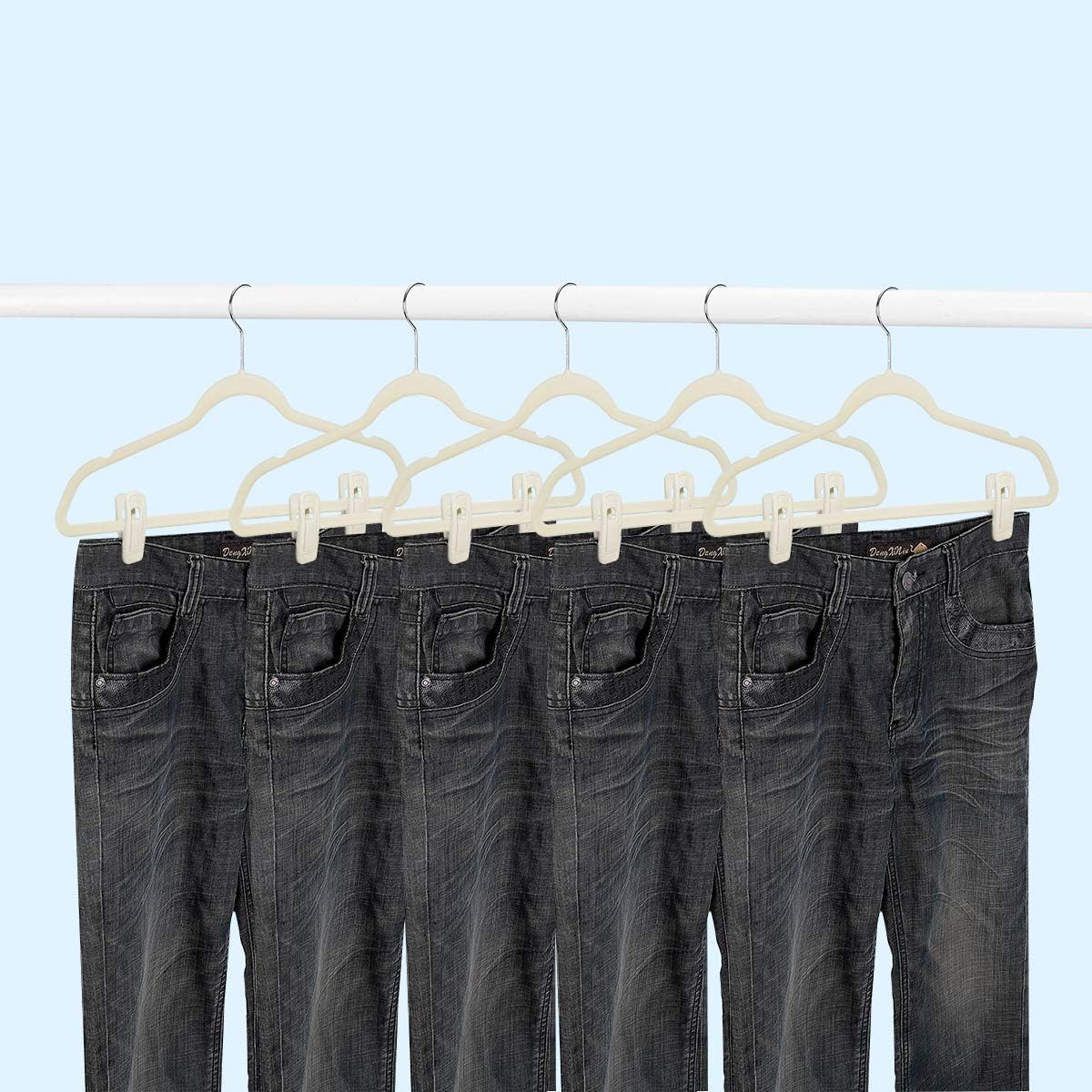 Beige Velvet Hangers Clips (80-Pack), Non-Slip Strong Velvet Clips for Velvet Skirt Hangers, Velvet Pants Hanger Velvet Clips Fit for Thin Velvet Clothes Suit Hangers