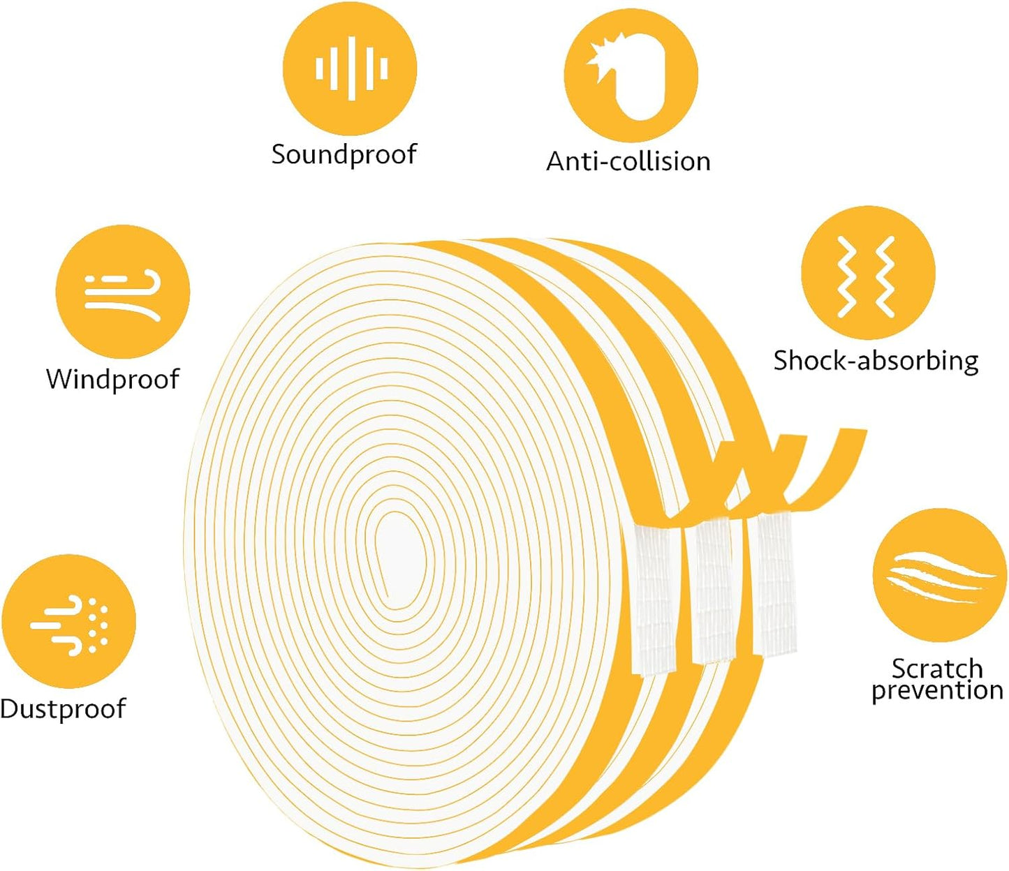 Strong Adhesive Weather Stripping Door Seal Strip Insulation Tape Roll for Insulating Door Frame, Window, Air Conditioner Soundproof Foam Sealing Strip, White(3/8 in x 1/8 in x 50Ft)