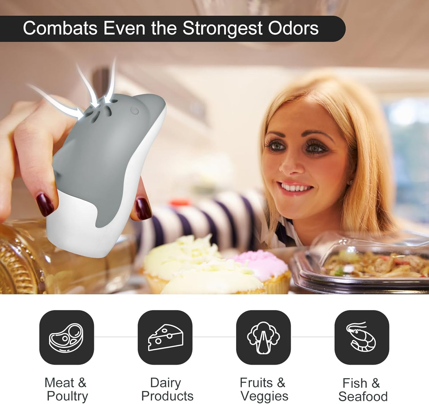 Asltw Upgrade Cute Fridge Deodorizer, Dolphin Fridge Cleaner, Freezer Odor Freshener, Add Baking Soda Reusable Fun Kitchen Gadgets (Grey)