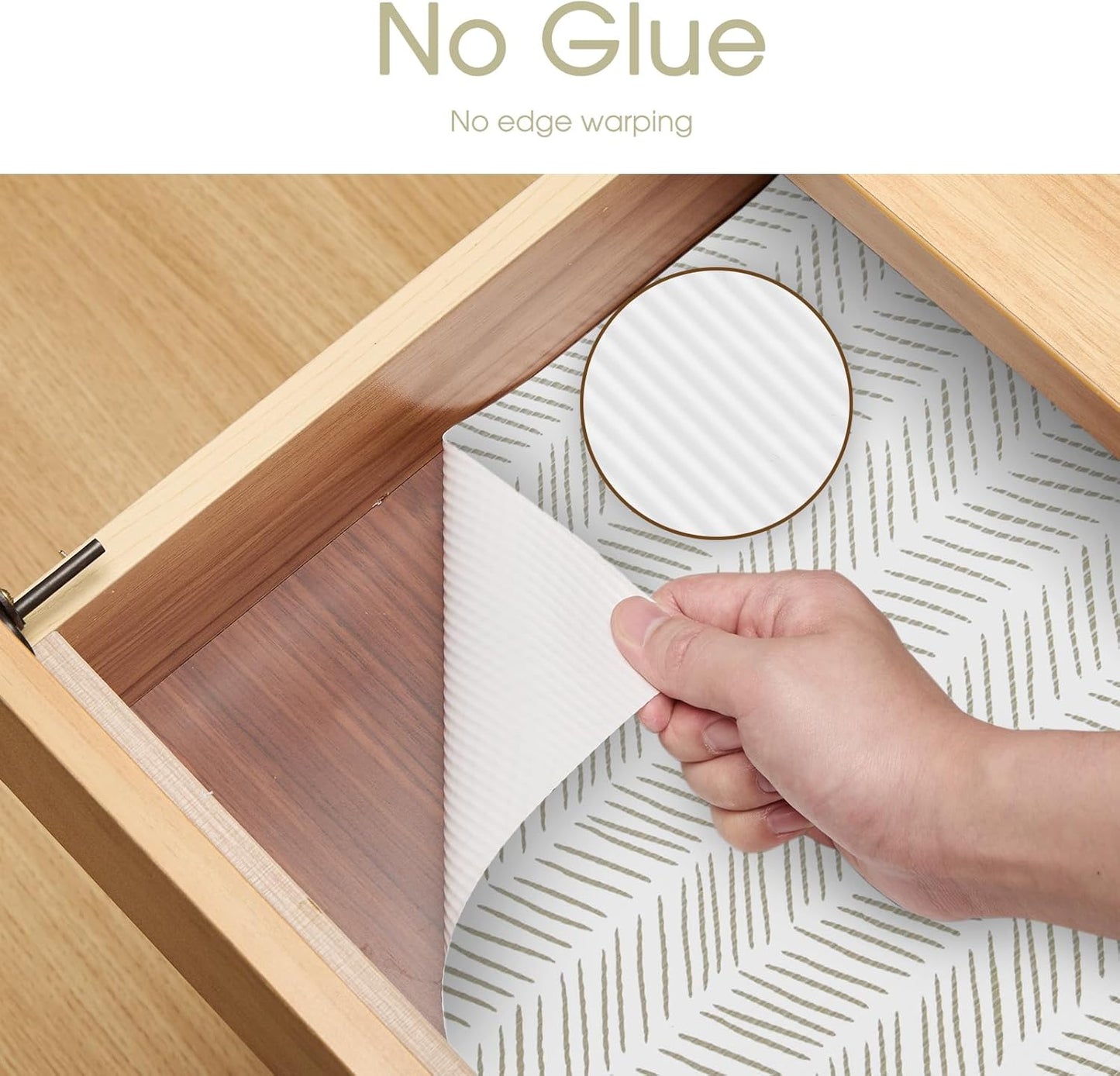 Glotoch Shelf Liners for Kitchen Cabinets, 12in x 20FT Non-Adhesive Liners for Shelves,Non Slip Waterproof Contact Paper for Drawers Pantry EVA Wire Shelf, White and Beige Herringbone