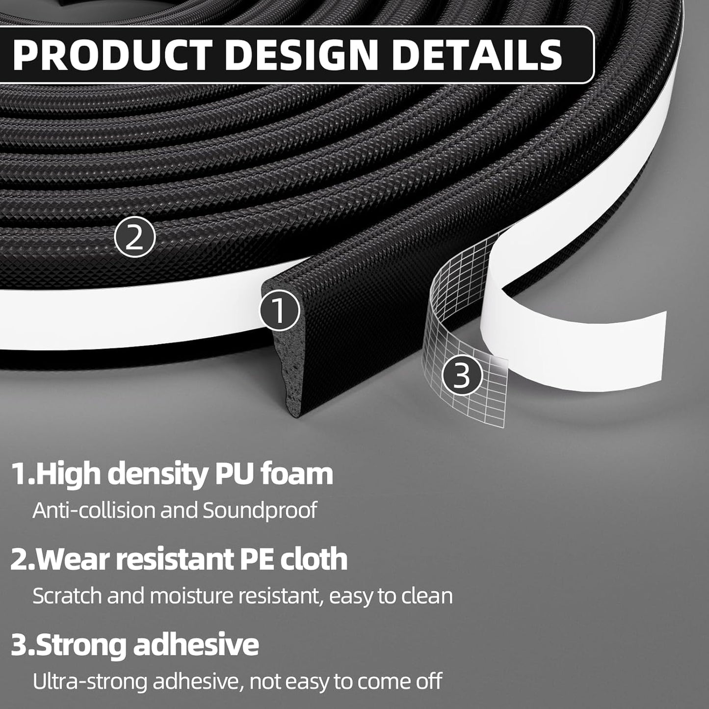 2Pcs×196" Wedge Weather Stripping Door Seal Strip for Door Frame & Window,Self Adhesive Window Insulation Draft Stopper Seal for Winter,Gray Foam Door Gap Filler for Soundproofing Light Blocker,Black