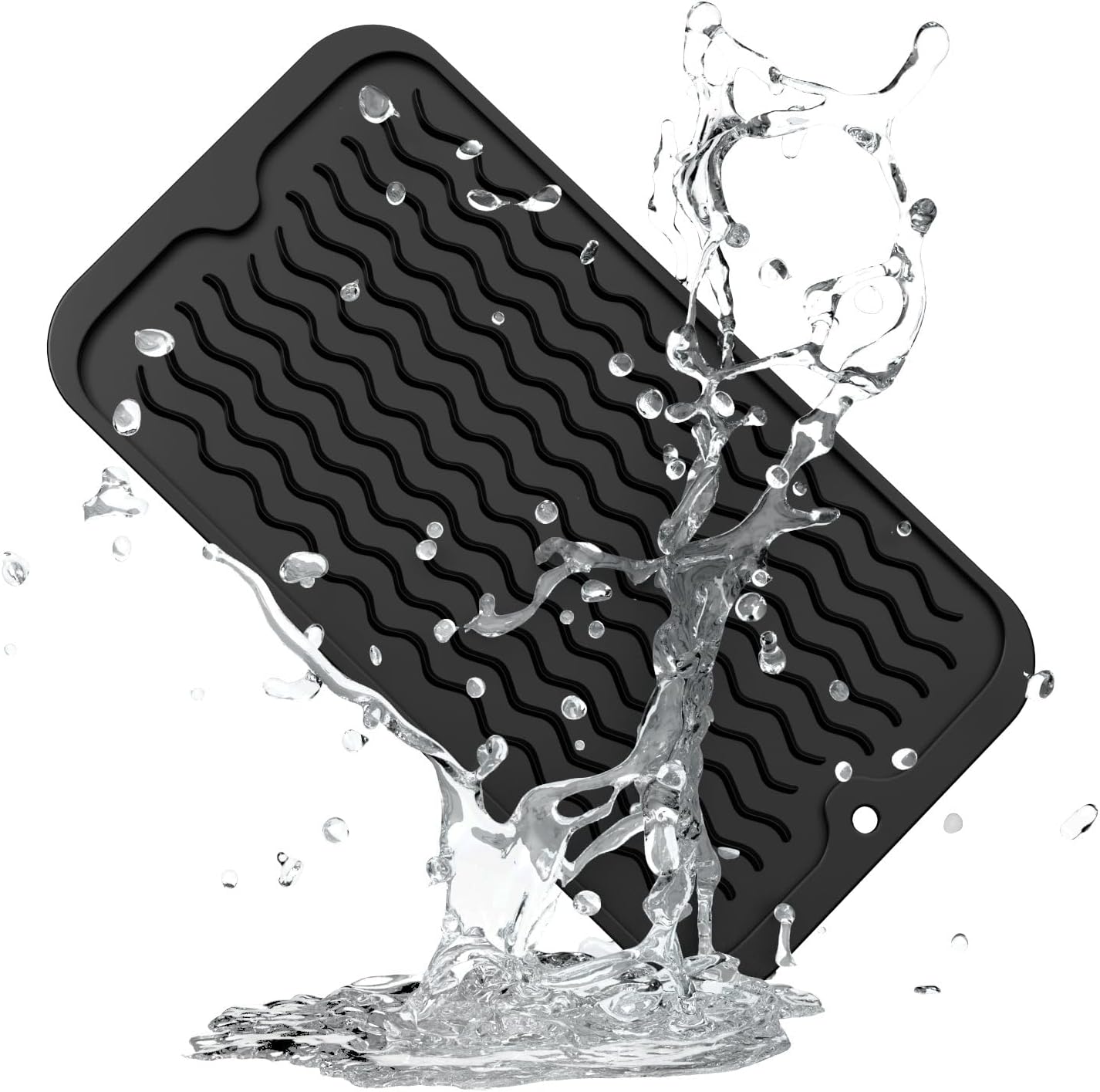 ZLR Silicone Dish Drying Mat for Kitchen Counter, Eco-Friendly Fast Dry Dish Mat, Easy Clean Multi Usage Drying Matt, Heat Resistant Trivet, 6" x 12" Extra Small, Black