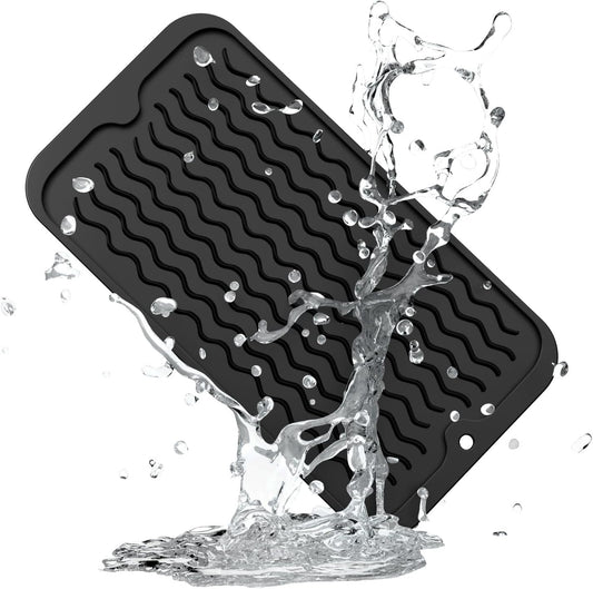 ZLR Silicone Dish Drying Mat for Kitchen Counter, Eco-Friendly Fast Dry Dish Mat, Easy Clean Multi Usage Drying Matt, Heat Resistant Trivet, 6" x 12" Extra Small, Black