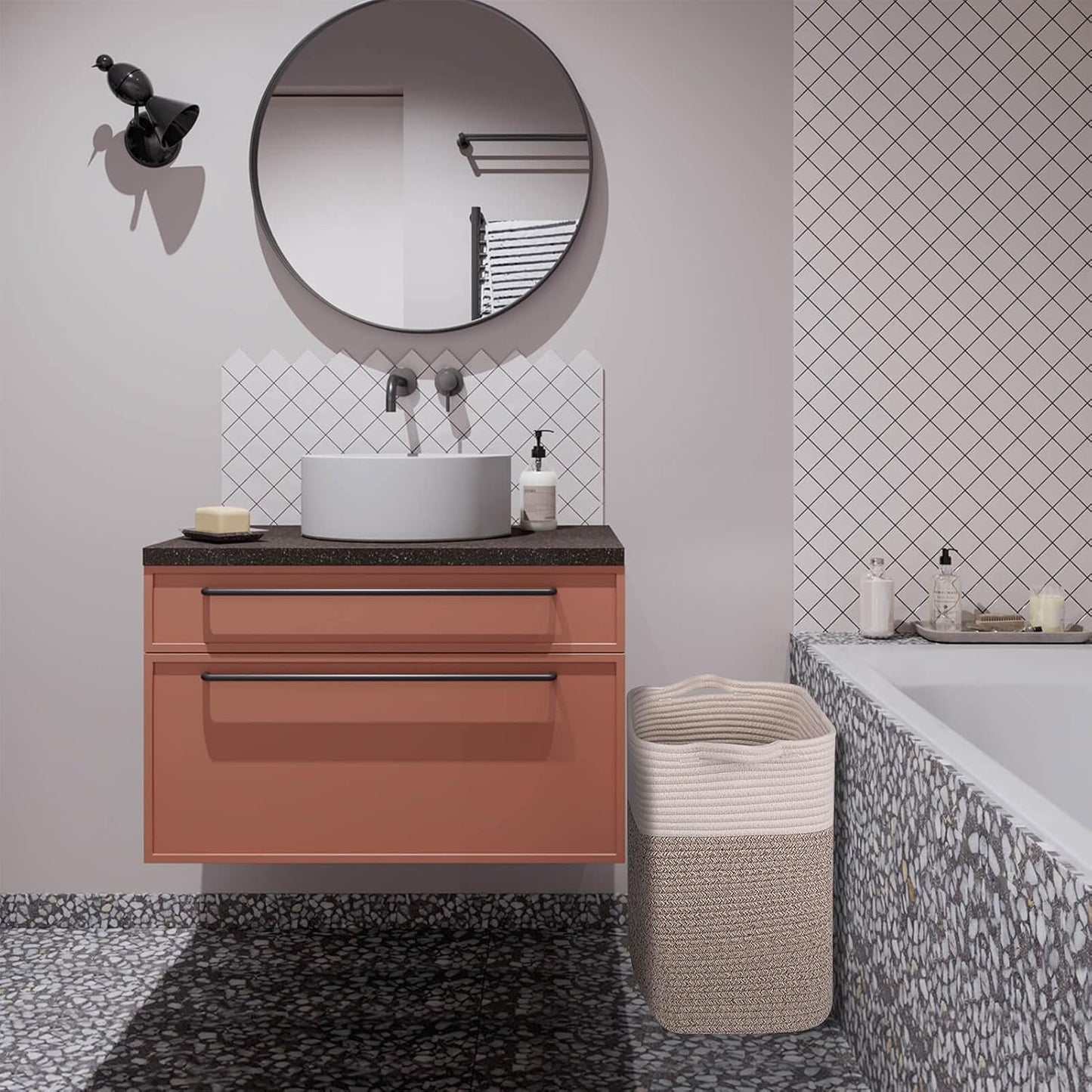 Medium and Large Woven Basket//With Handle, Used for Toys and Fabric Storage Basket used for Storing xl Storage Box, Decorative Storage Box Room (14L*15.7H WWhite Brown, 14L*10W*15.7H)