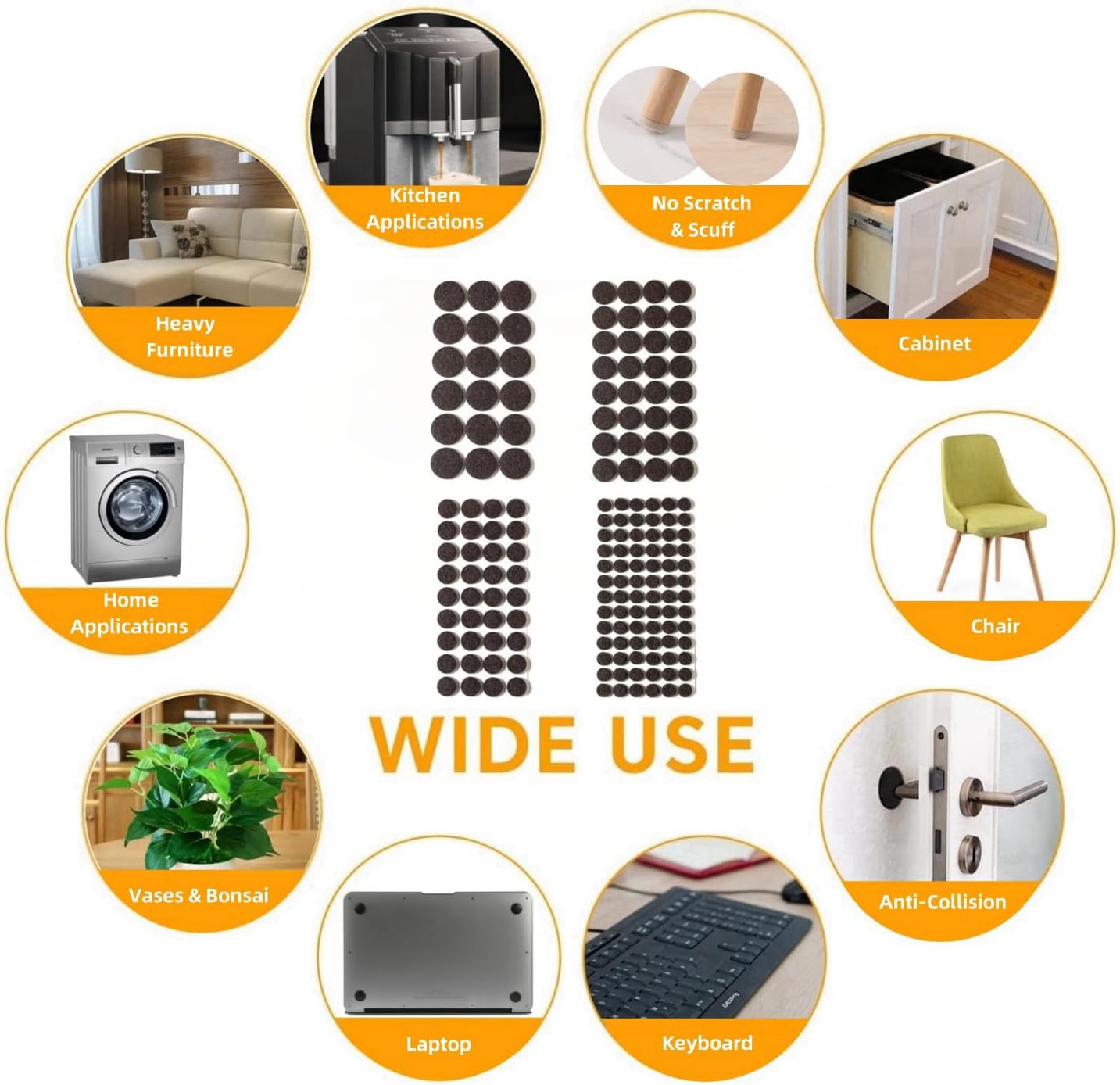 Felt Furniture Pads for Hardwood Floors 164 Piece, Furnigear Anti Scratches Felt Pads for Round Chair Feet Self Adhesive Chair Felt Pads Sliders Moving Your Furniture Smoothly, Brown