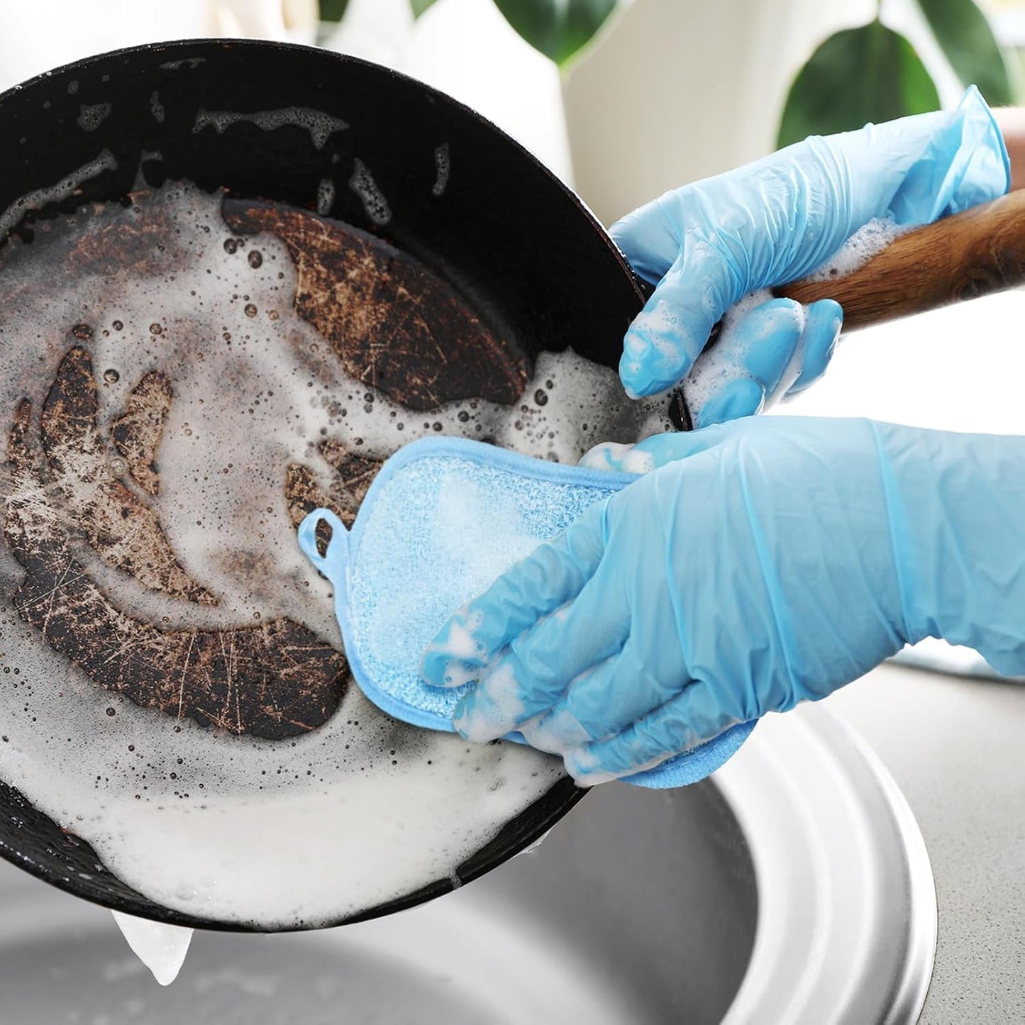 Boao 10 Pieces Multipurpose Kitchen Scrub Sponges, Non-Scratch Microfiber Scrub Sponges for Kitchen Reusable Scouring Pads Sponge Scrubber for Household Cleaning Dishes and Pots(Blue, Gray)