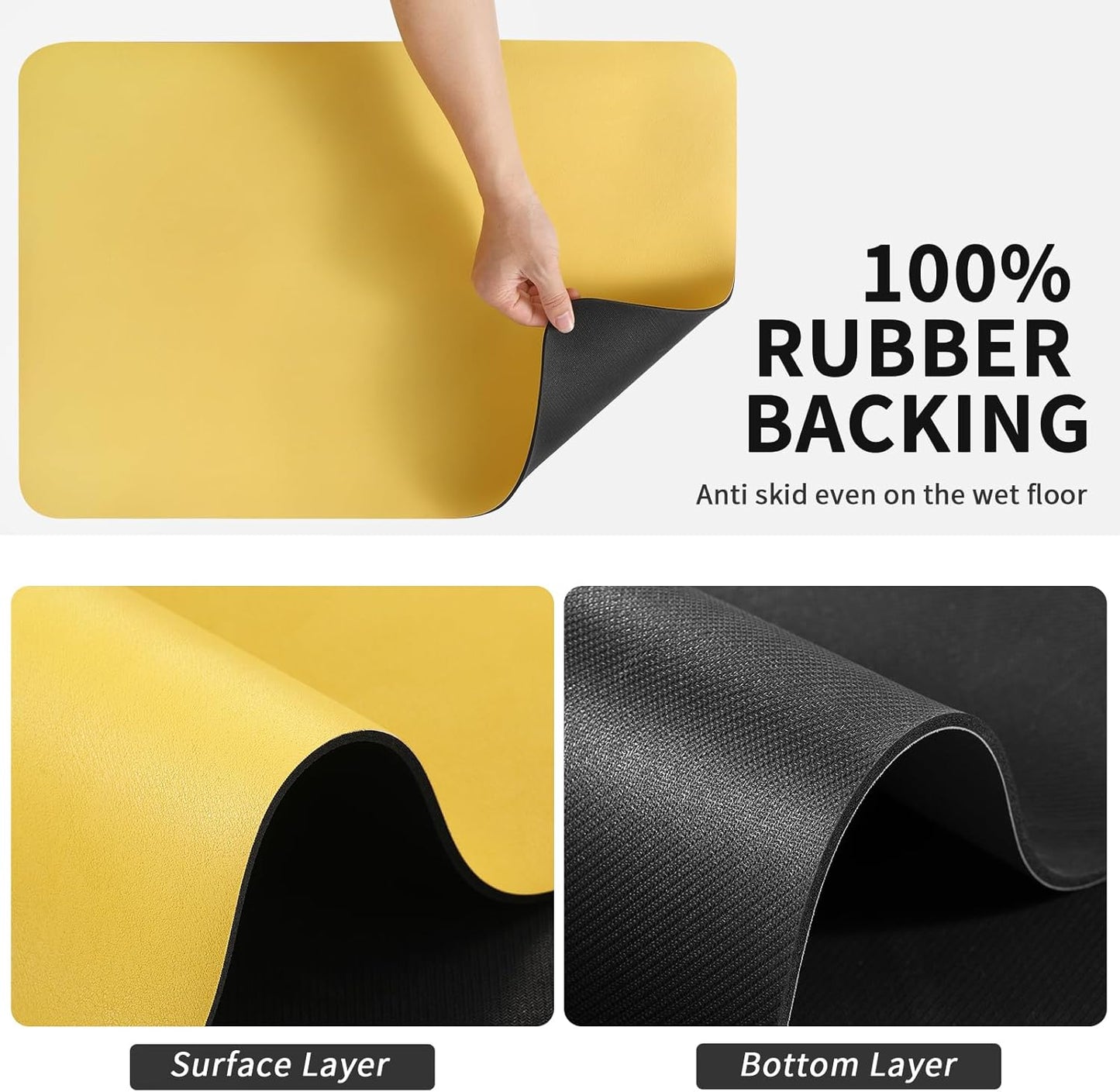 Dish Drying Mat for Kitchen Counter, Heat Resistant Drainer Mats with Non-slip Rubber Backed, Hide Stain Kitchen Super Absorbent Draining Mat, Easy to Clean Dish Rack Pad, Yellow 18"x24"