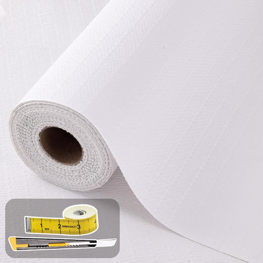 Shelf Liners for Kitchen Cabinets 17in x 20FT Non Adhesive Drawer Liner White Thickened Shelf Liner Paper Strong Non-Slip Easy to Clean for Tool Box Refrigerator with Knife and Tape Measure
