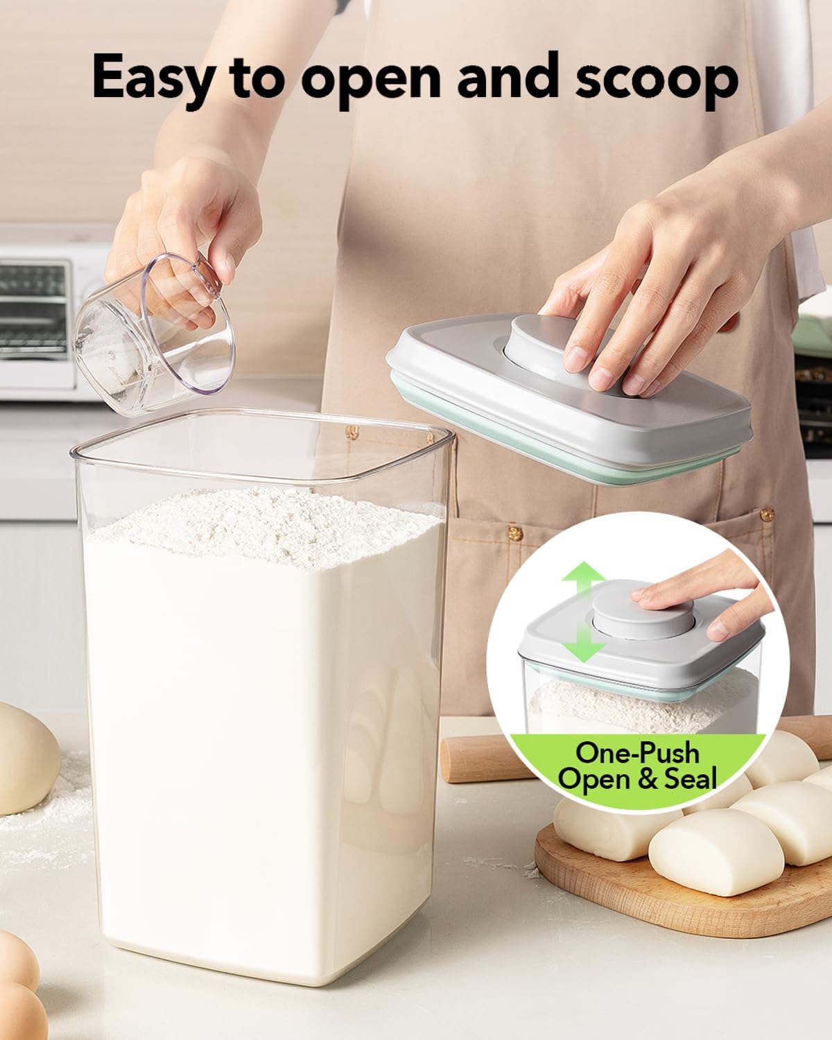 Ankou Airtight Food Storage Container with Pop Lid & 130ml Scoop, 4L/4.2qt *2 BPA-Free Cereal, Rice, Flour, Pasta & Snack Container, Stackable & Durable,Kitchen Pantry Organizer