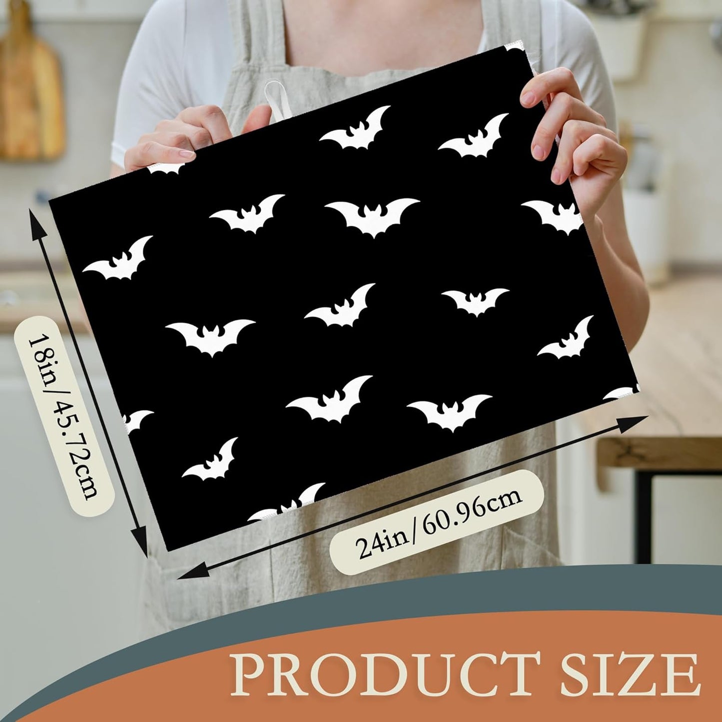 Halloween Black White Dish Drying Mats 18x24 Inch,Halloween Bats Dish Pad Drying Rack Mat for Kitchen Counter Ultra Absorbent Microfiber Dishware Coffee Maker Bar Countertop Decor