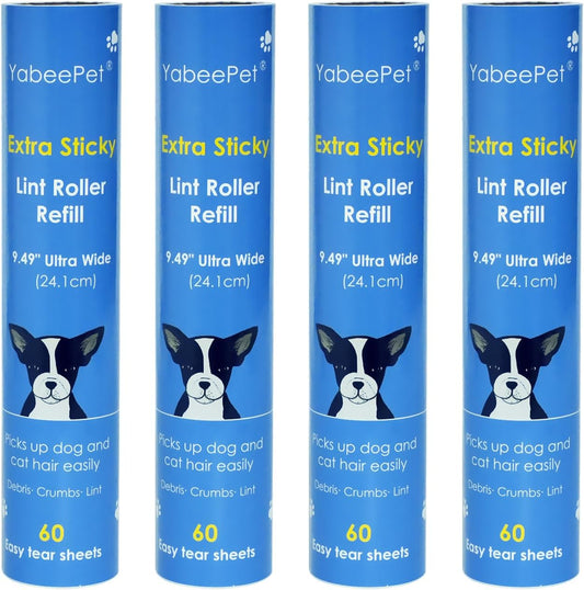 9.49'' Extra Sticky Large Lint Roller Refills, 4-Pack Giant Roller Refills for Carpets, Couch, Floor, Clothing, and Pet Hair Cleaning, 60 Sheets per Roll (240 Sheets Total)