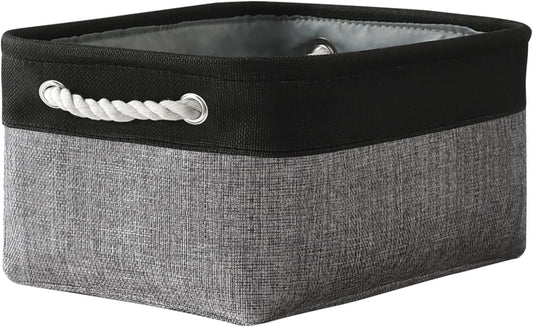 TheWarmHome Storage Basket for Organizing - 1 Pack 14x10x6.7 inch Collapsible Storage Bins for Shelves, Dog Toy Bin for Closet Organizer laundry Gift Cloth Nursery (Grey & Black)